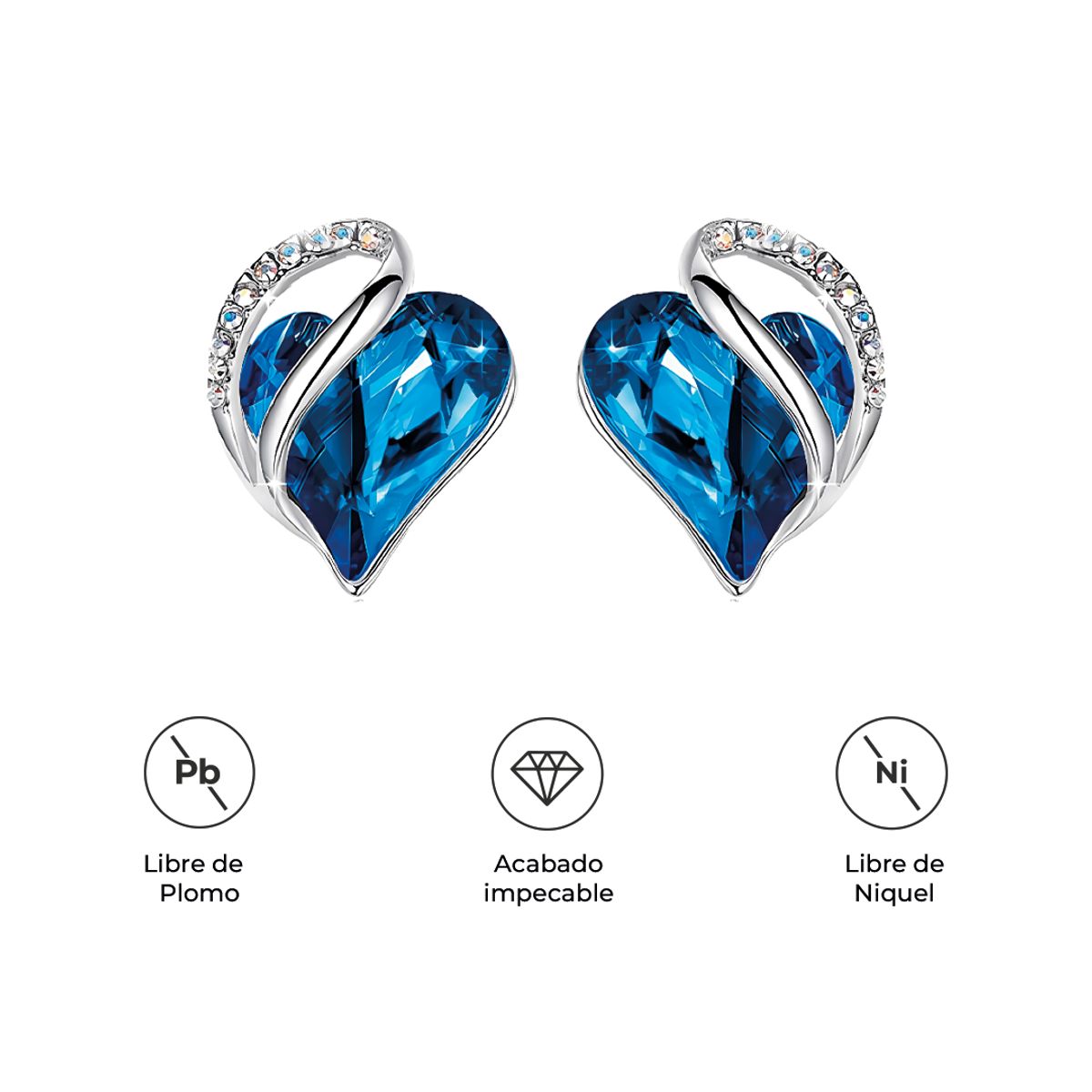 S&T - Aretes Infinity Love Corazón Infinito con Cristal Natal Azul intenso