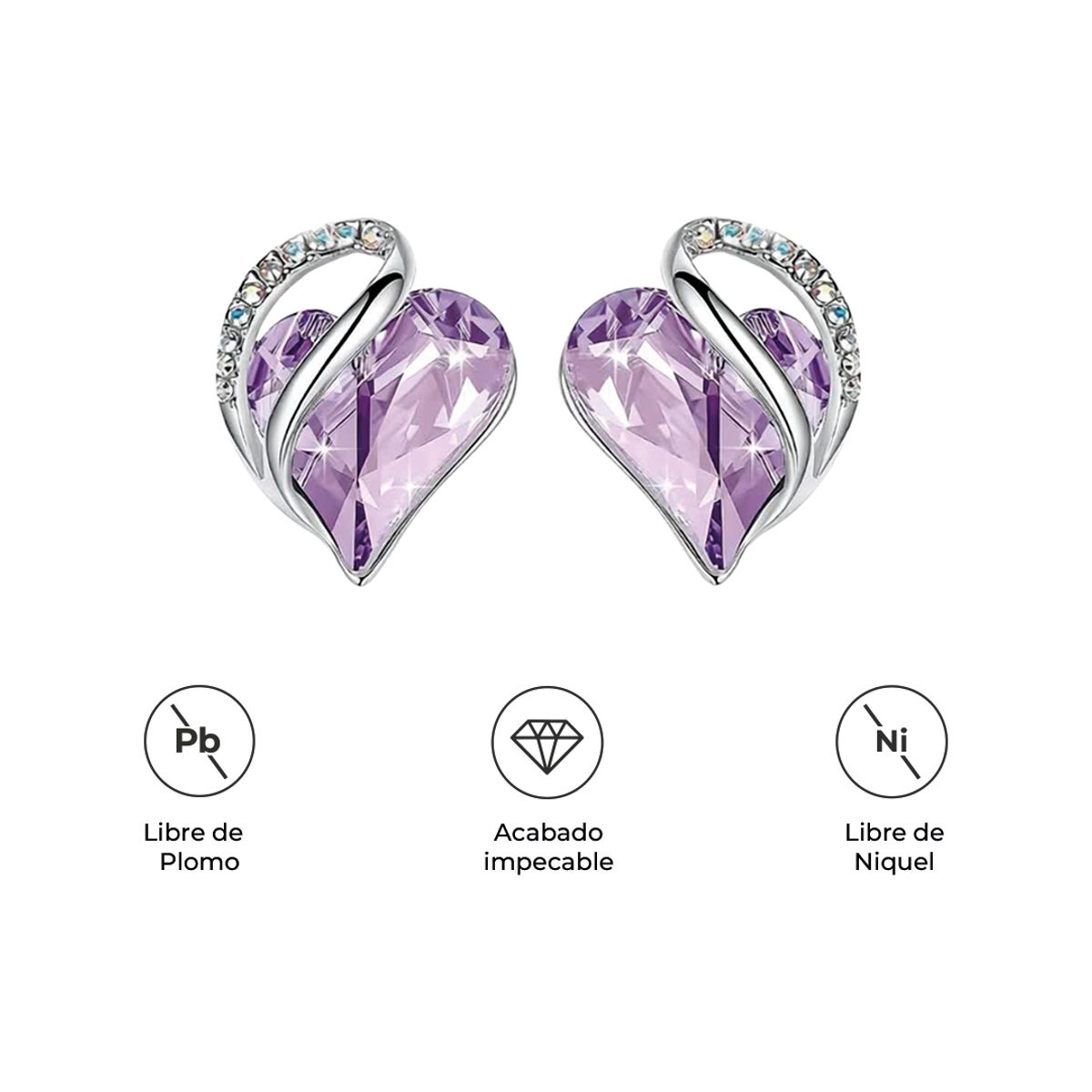 S&T - Aretes Infinity Love Corazón Infinito con Cristal Natal Lila