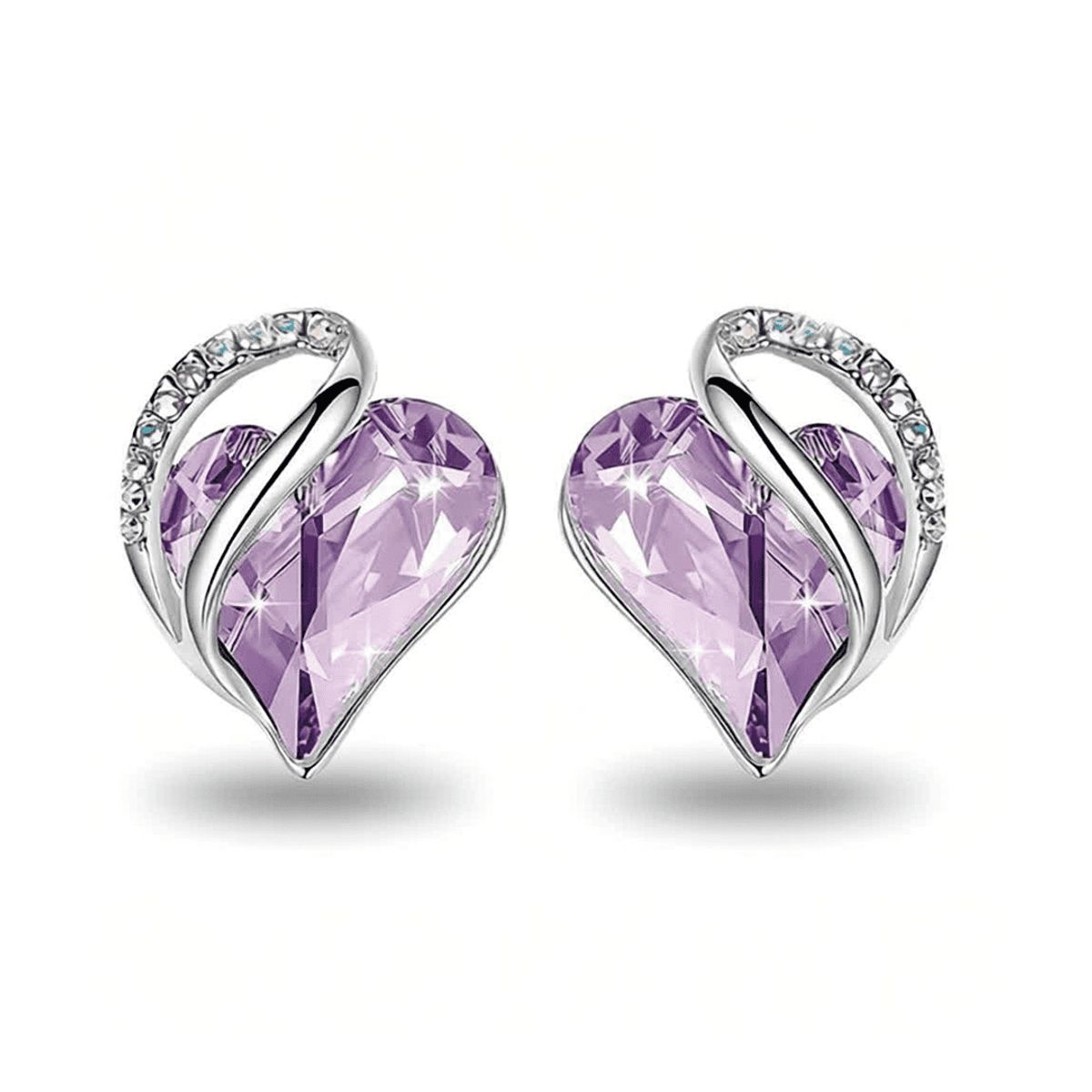 S&T - Aretes Infinity Love Corazón Infinito con Cristal Natal Lila