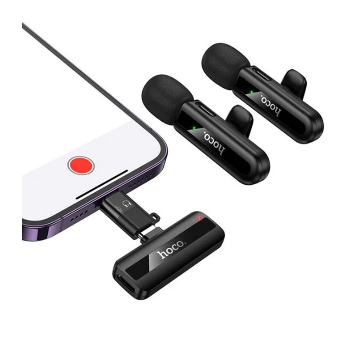 HOCO - Micrófono inalámbrico dual HOCO L20A  Compatible iPhone y Android  Plug & Play