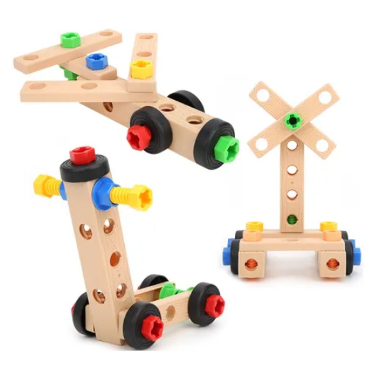 GENERICO - Juguete Set Bloques de Madera de Construccion con Herramientas 72 pzs