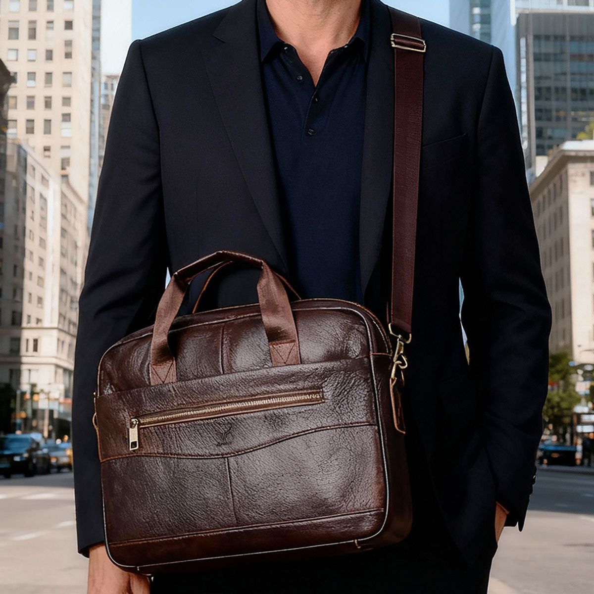 ARMUZ - Maletín de Cuero Vacuno Con Sujetador de Maleta MH509-1 Laptop 14