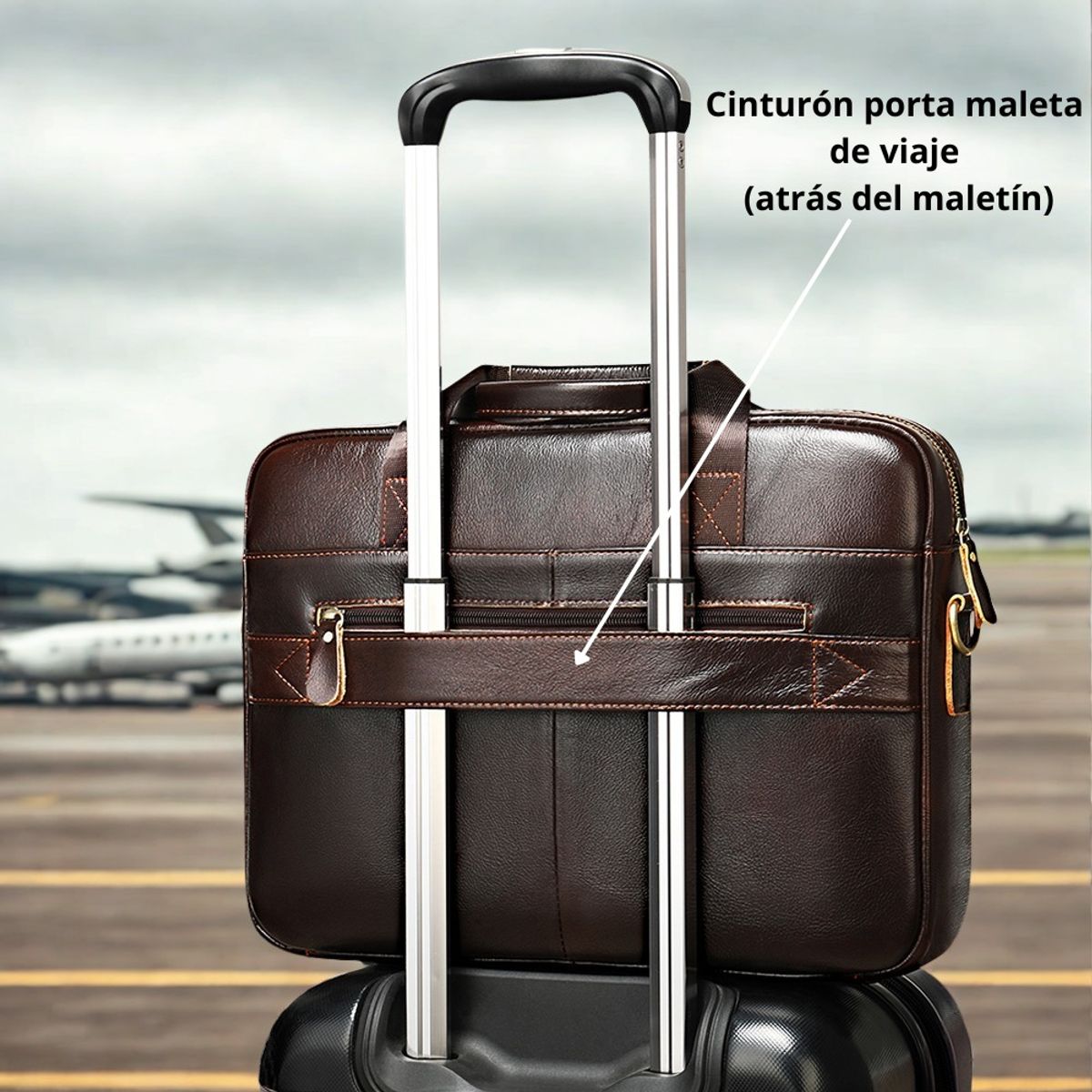 ARMUZ - Maletín de Cuero Vacuno Con Sujetador de Maleta MH509-1 Laptop 14