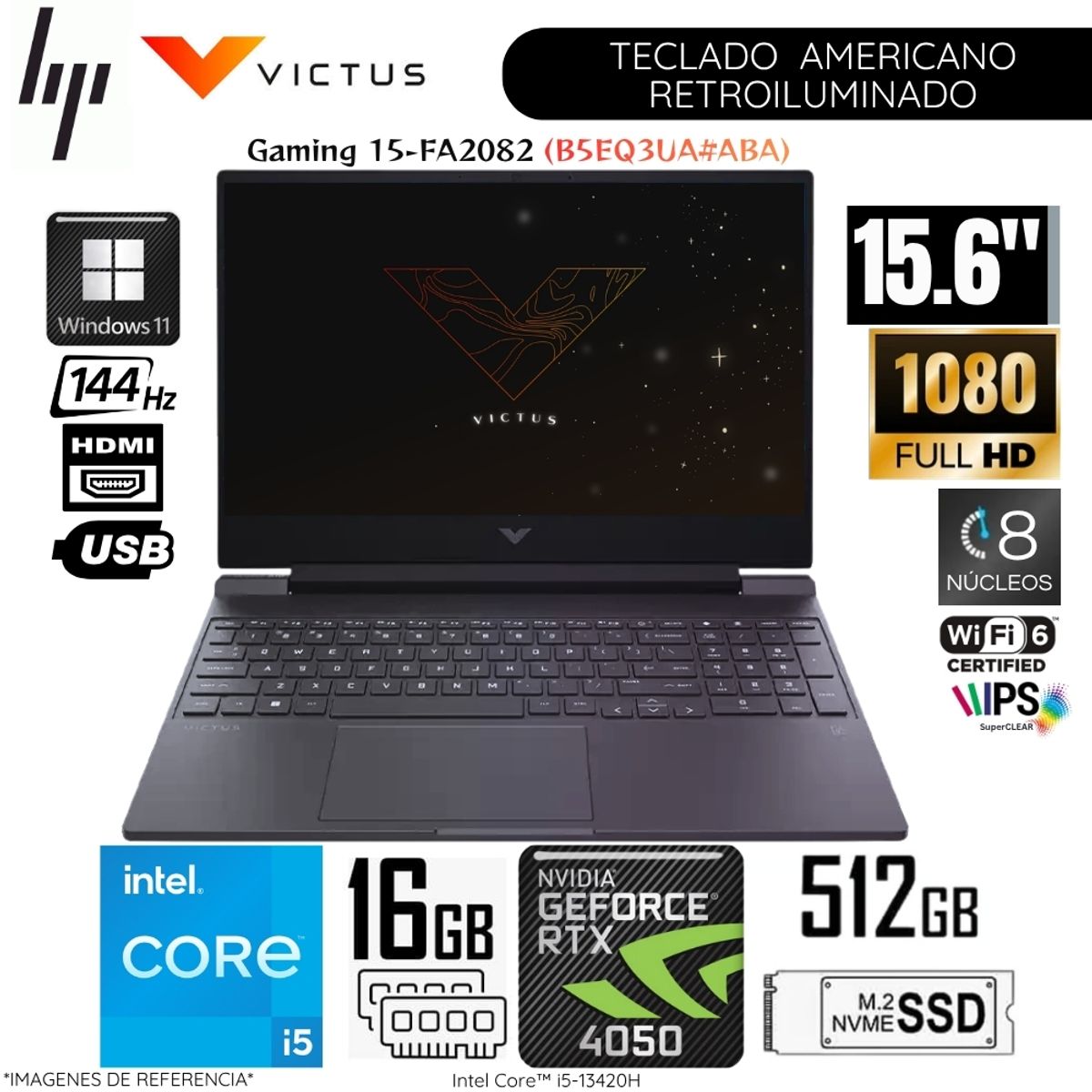 HP - Laptop HP Victus Gaming 15-FA2082 Intel Core i5-13420H 16GB RAM 512GB SSD RTX 4050-6GB 15.6"  FHD