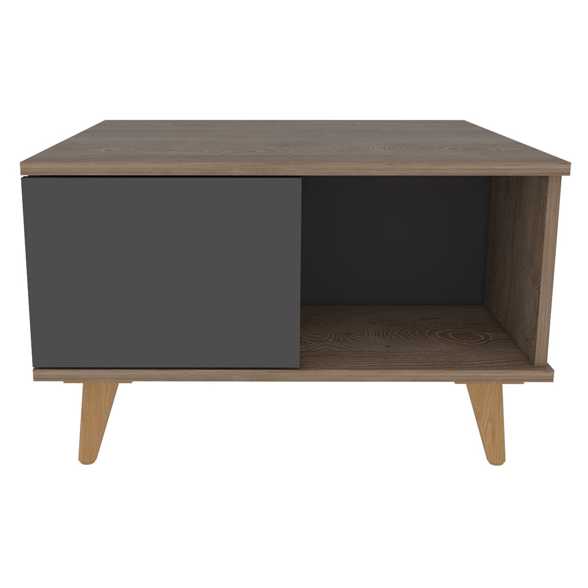 FMFURNITURE - Mesa De Centro 1 Puerta Y 4 Patas Café Claro Y Gris