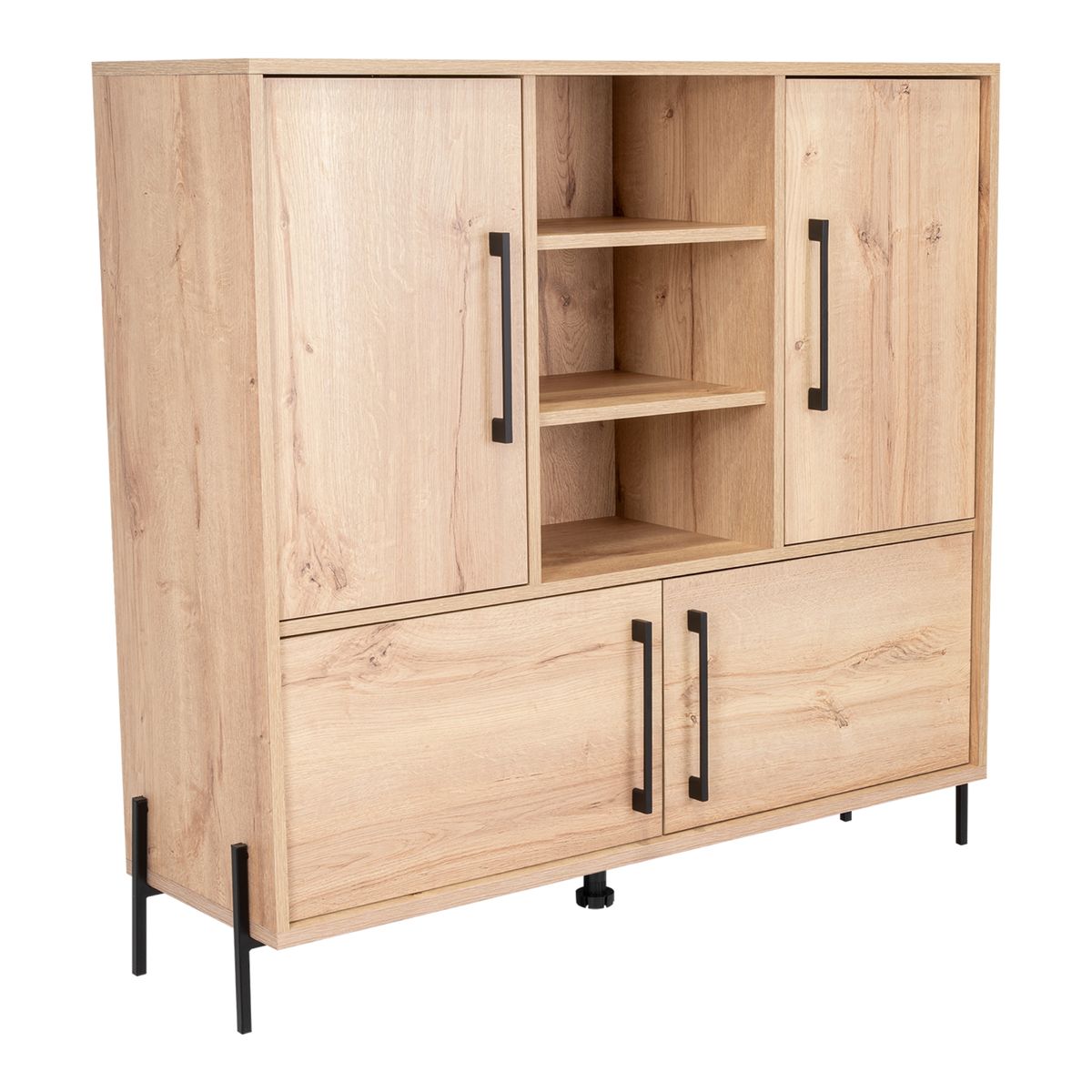 FMFURNITURE - Buffet Tipo Arrimo 4 Puertas Con Ampio Espacio - Café Claro