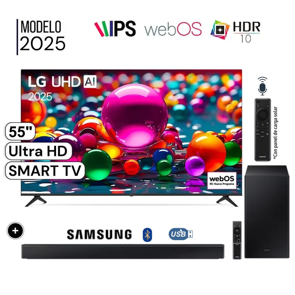 LG - Televisor LG 55" LED UHD 4K Smart TV ThinQ AI 55UA8000PSB  + Soundbar HW-B450