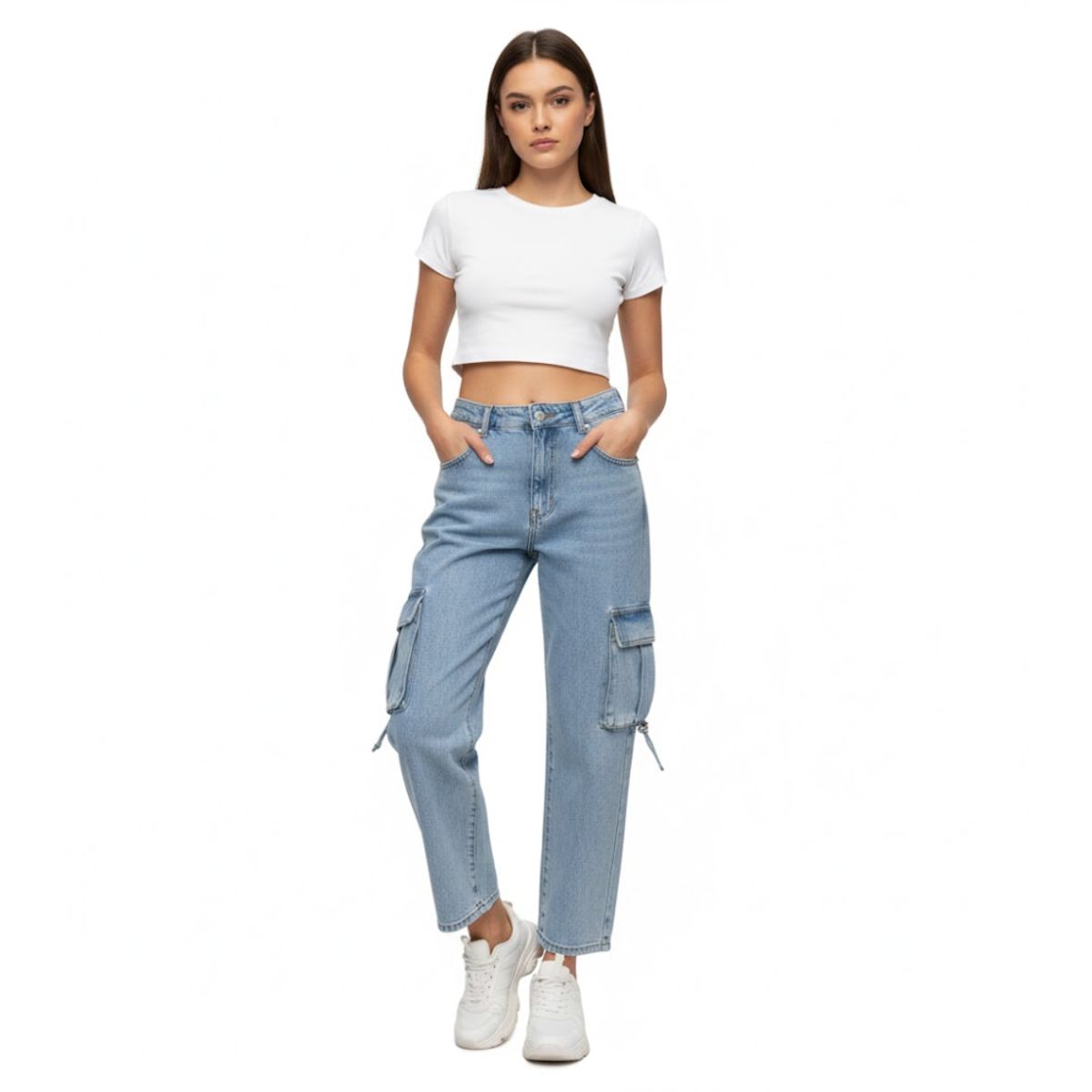 GENERICO - Pantalón Cargo Jean rigido  -  Dama