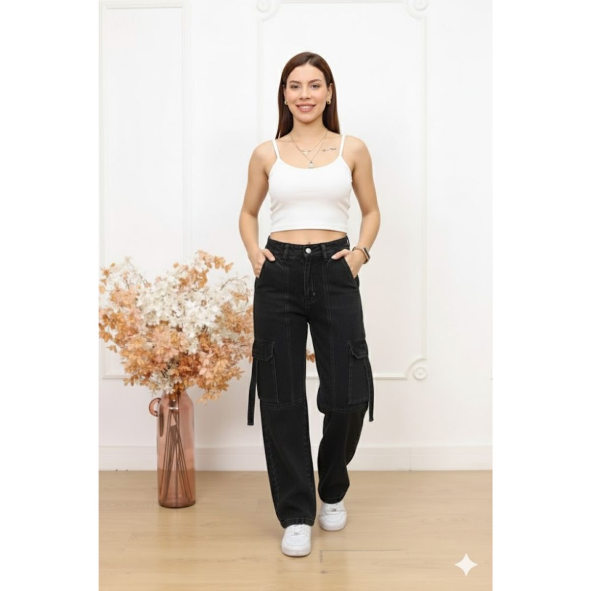 GENERICO - Pantalón Cargo Jean rigido  -  Dama