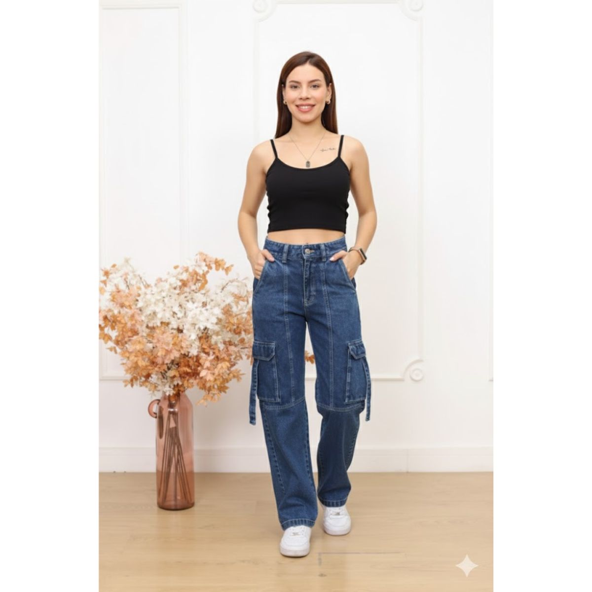 GENERICO - Pantalón Cargo Jean rigido  -  Dama