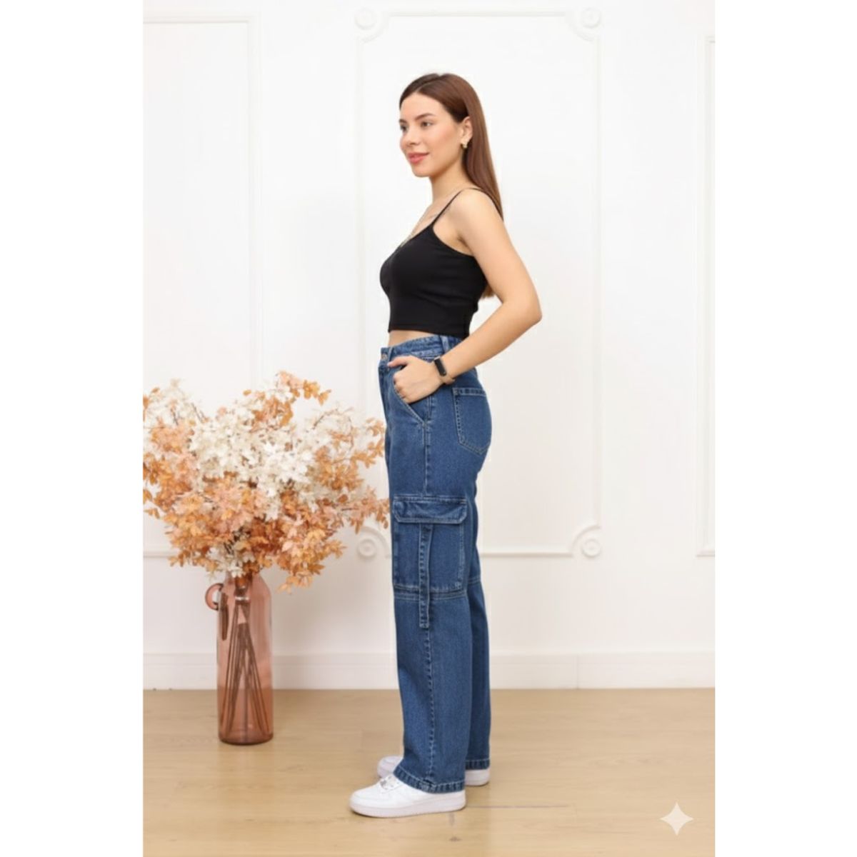 GENERICO - Pantalón Cargo Jean rigido  -  Dama