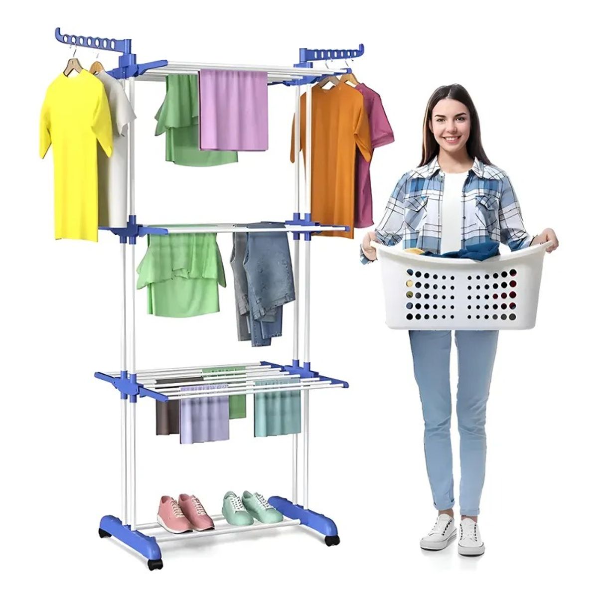 GENERICO - Colgador De Ropa plegable tendedero de ropa secador multifunción azul 60kg
