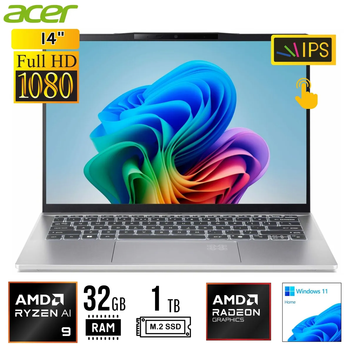ACER - LAPTOP Acer SF14-61T-R67L 14" FHD IPS AMD Ryzen9 AI 365 RAM 32GB LPDDR5 1TB SSD W11 HOME