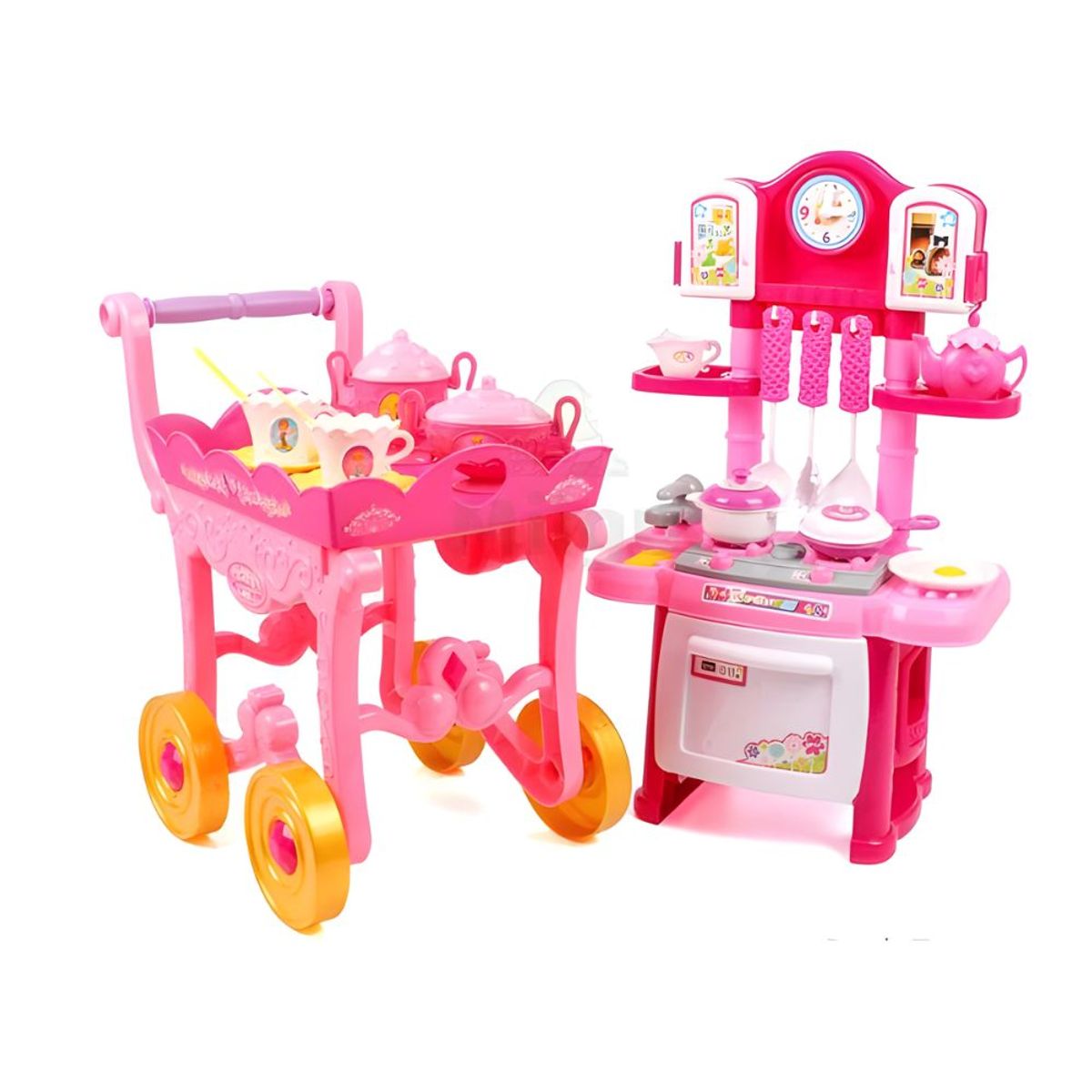 GENERICO - Juego de Cocina Infantil 2 en 1 de 49 PCS Rosa Chic