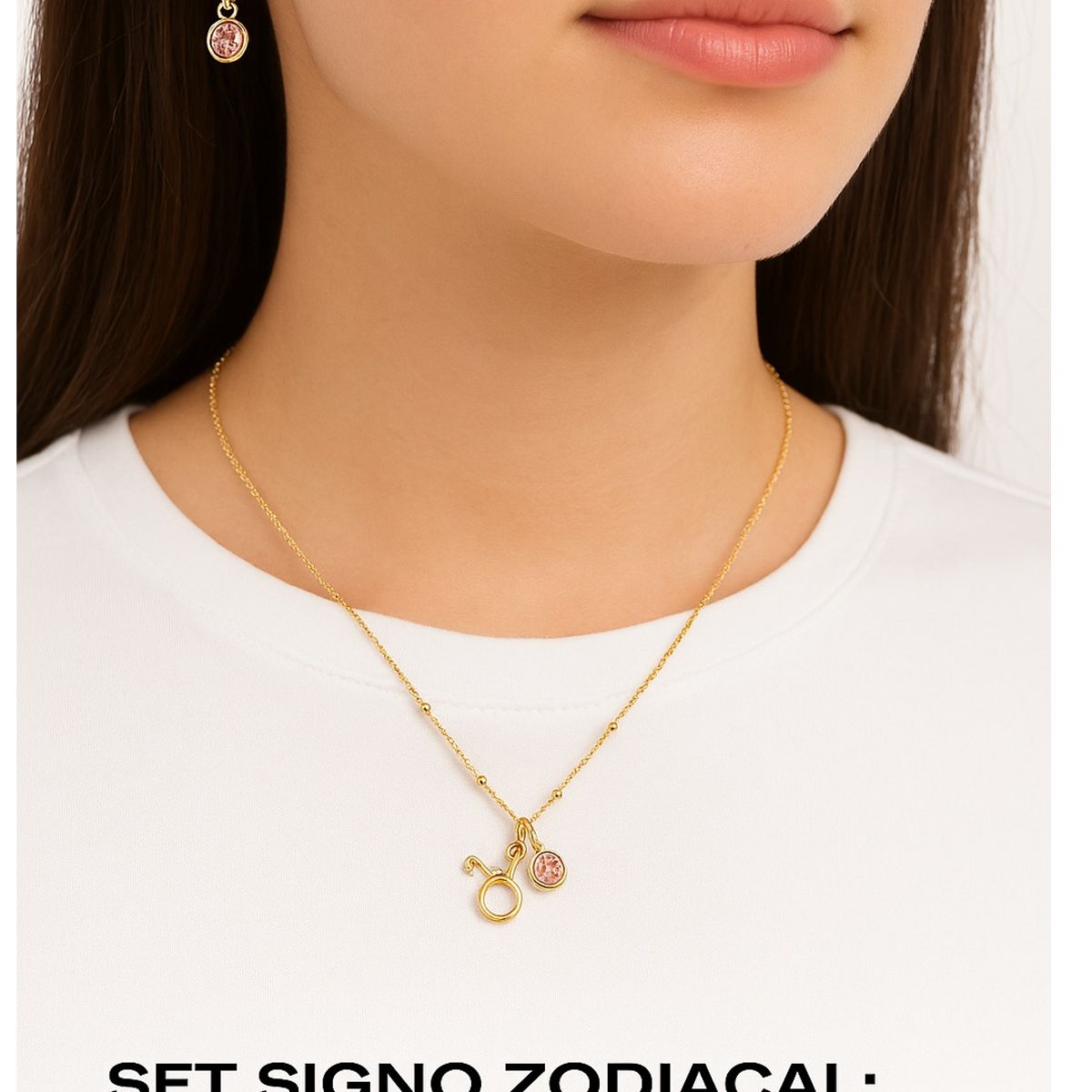 ESIKA - Set Collar + Aretes Tauro Signos Zodiacales Baño de Oro 24k y Cristales