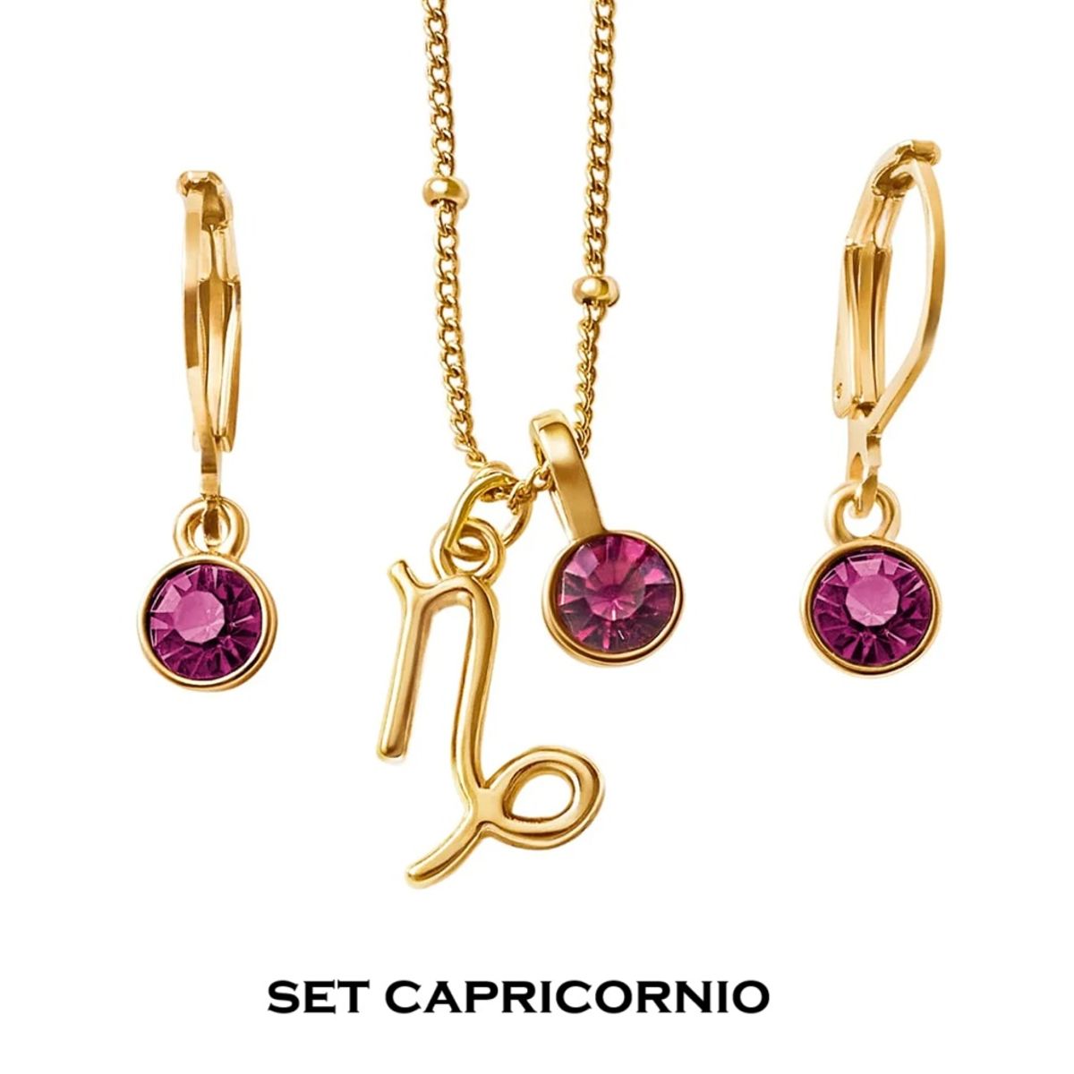 ESIKA - Set Collar + Aretes Capricornio Signos Zodiacales Baño de Oro 24k y Cristales