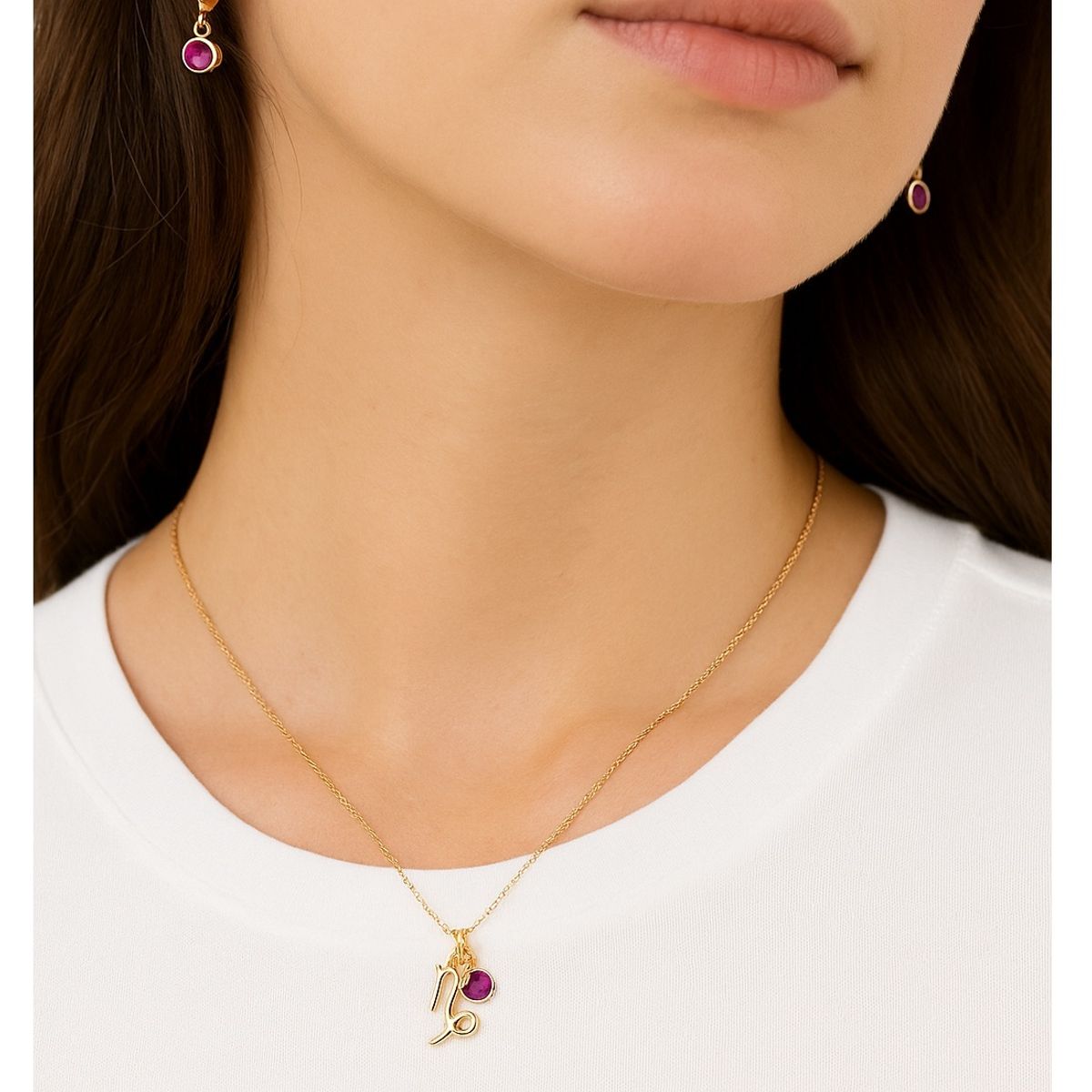 ESIKA - Set Collar + Aretes Capricornio Signos Zodiacales Baño de Oro 24k y Cristales