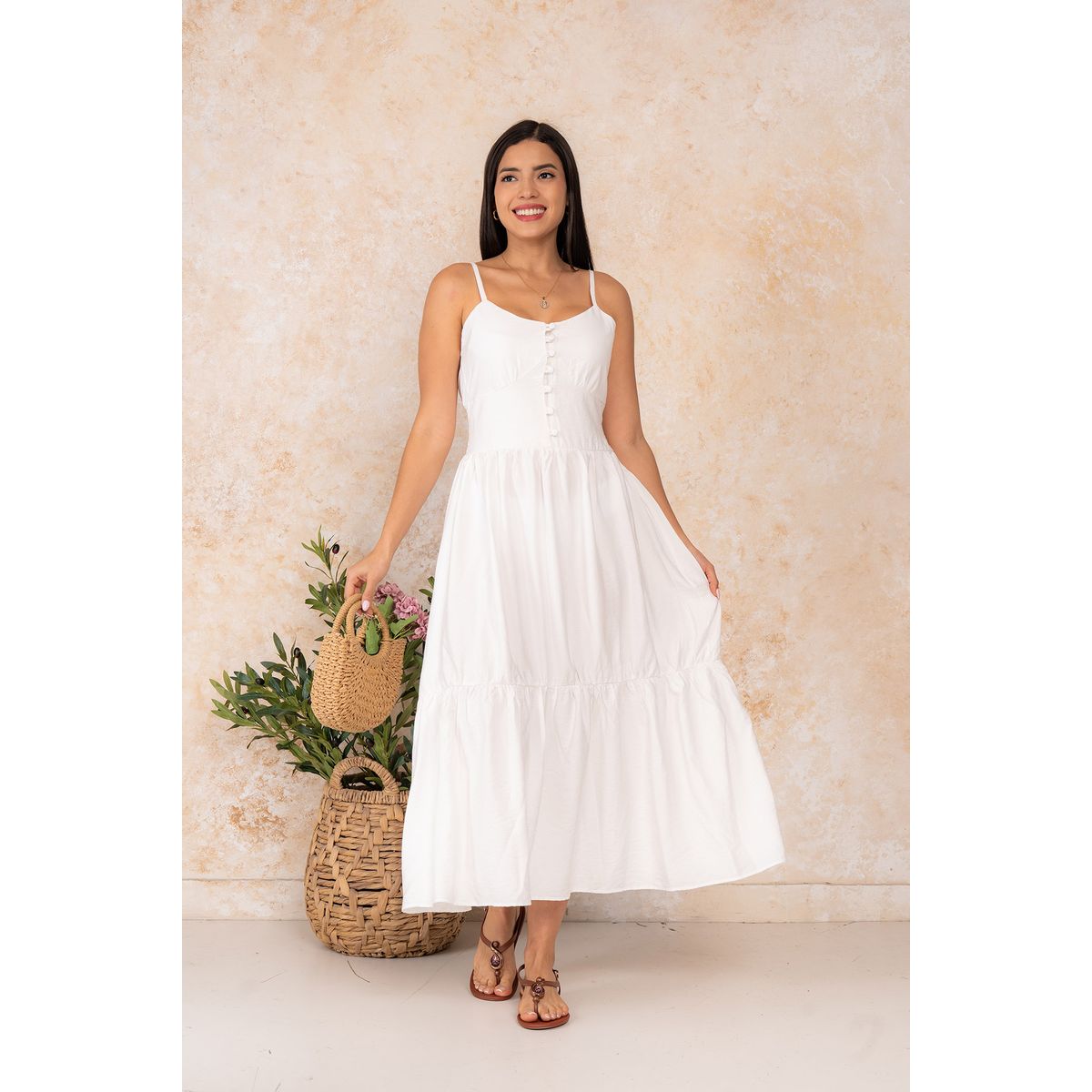 ARMA TU LOOK - VESTIDO VERSALLES CON BOTONES FORRADOS Y TIRAS REGULABLES