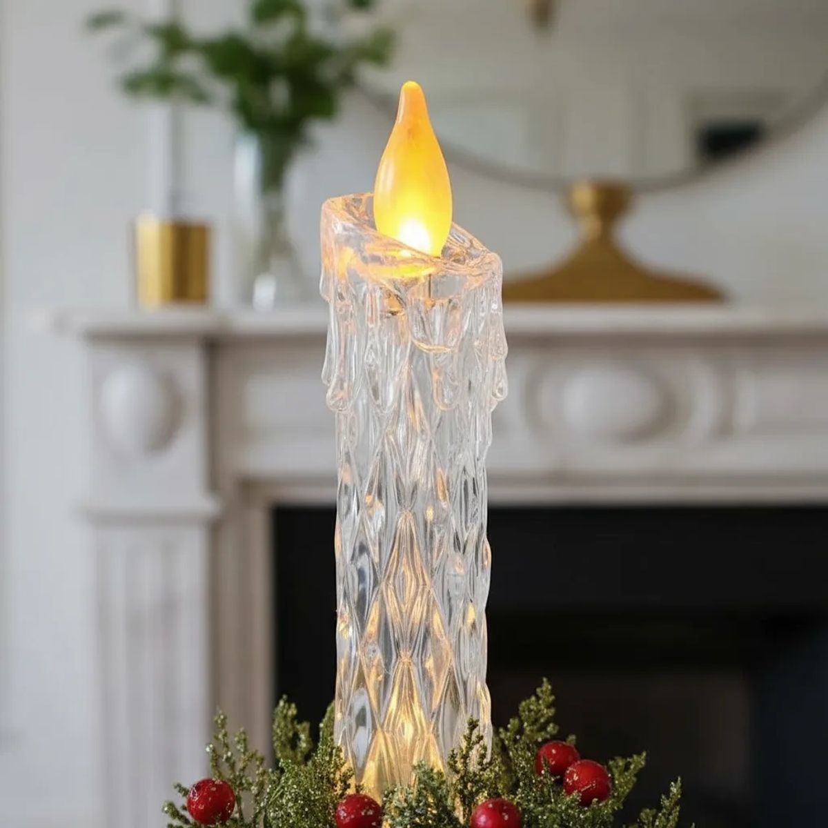 GENERICO - Vela Navideña LED Grande 26 cm – Luz Cálida con Cable y Pilas AAA AMARILLO