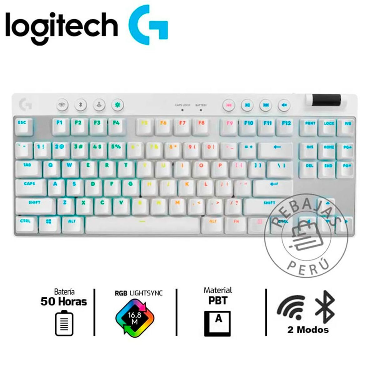 LOGITECH - Teclado Logitech PRO X TKL LIGHTSPEED USB Blanco Gaming Inalámbrico