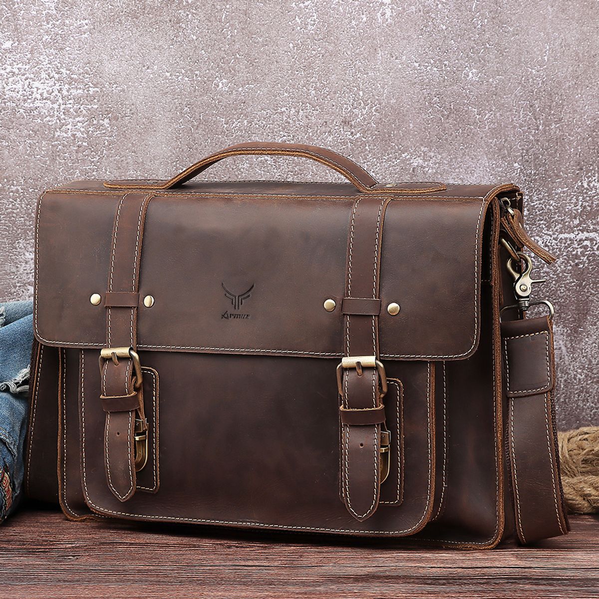 ARMUZ - Maletín de Cuero Vacuno de Alta gama -THANOS- MH589 PARA LAPTOP