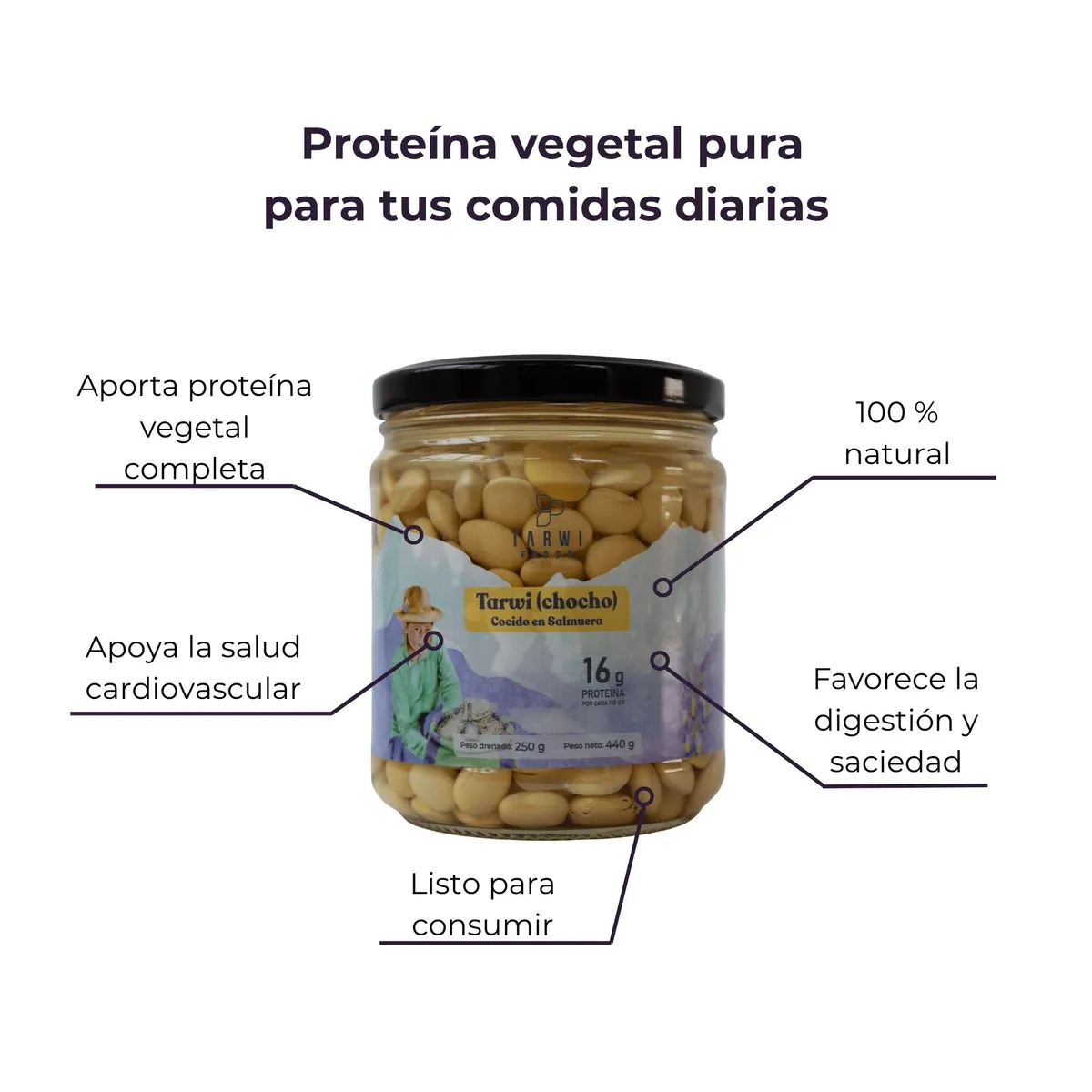 TARWI FOODS - Granos Selectos de Tarwi en Salmuera 250g