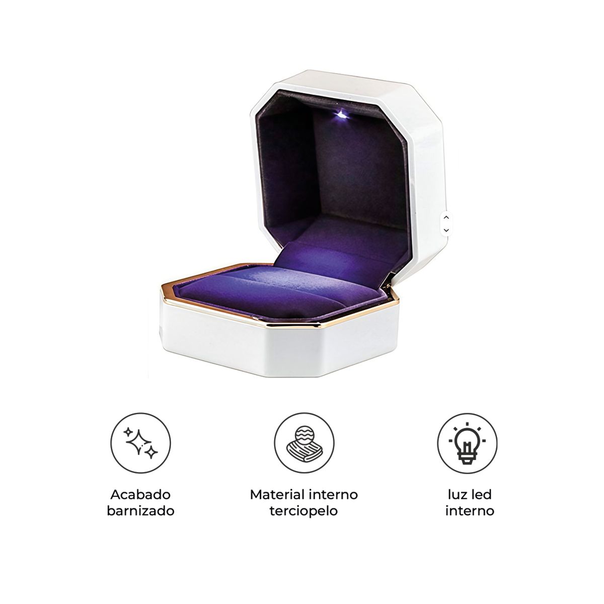 S&T - Estuche de Lujo para Anillos con Luz LED Blanco Octagonal