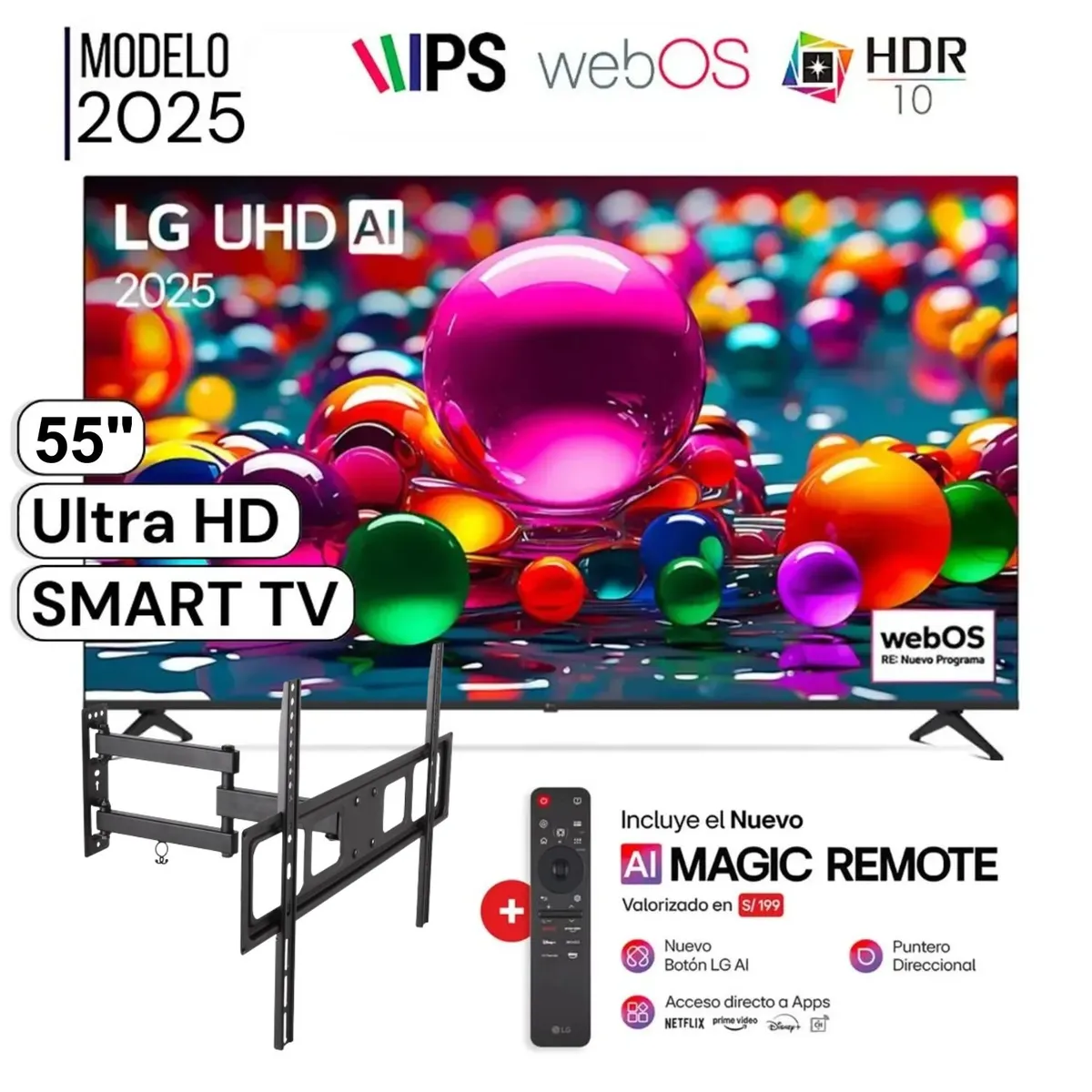 LG - Televisor LG 55 LED UHD 4K Smart TV ThinQ AI 55UA8000PSB + Rack Giratorio