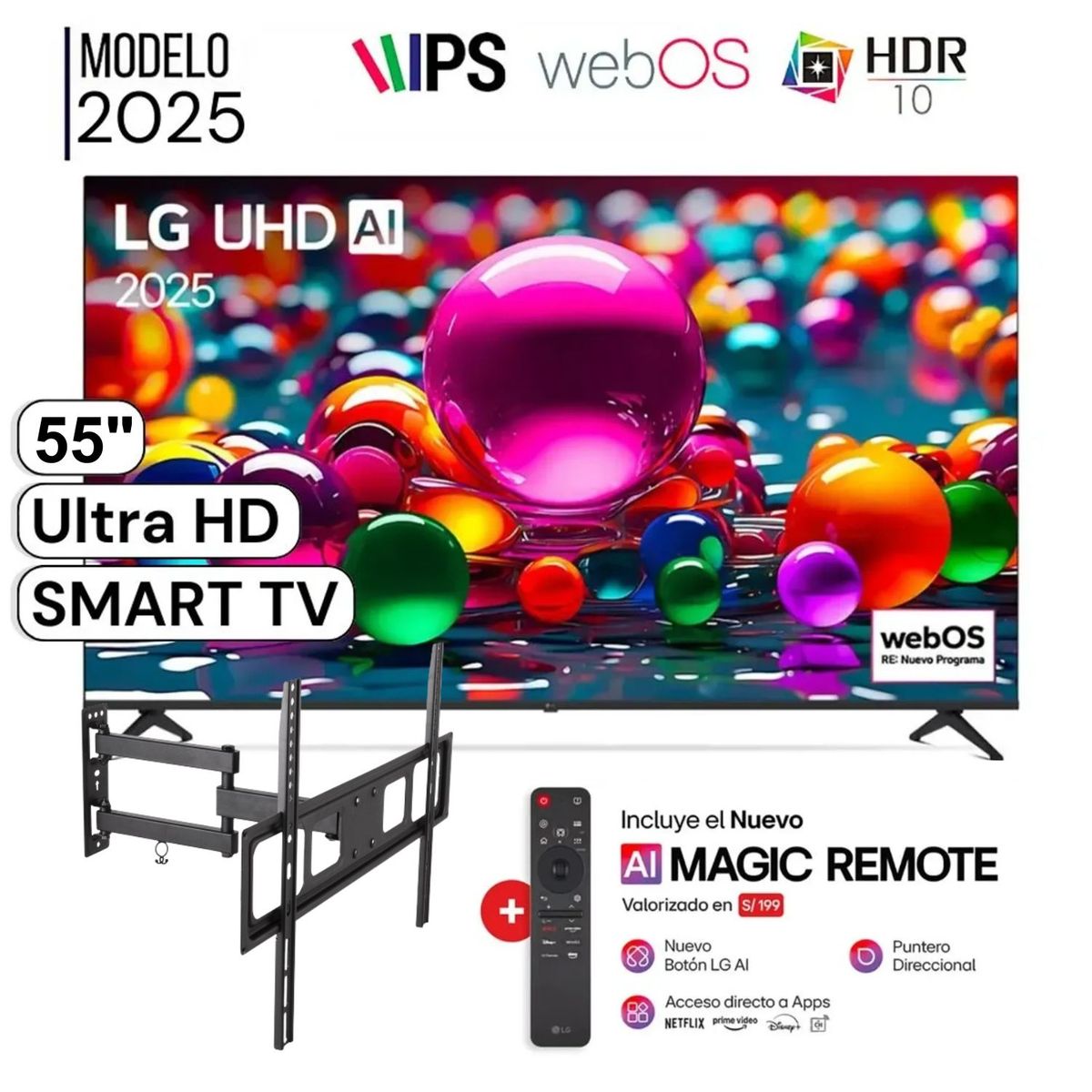 LG - Televisor LG 55 LED UHD 4K Smart TV ThinQ AI 55UA8000PSB + Rack Giratorio