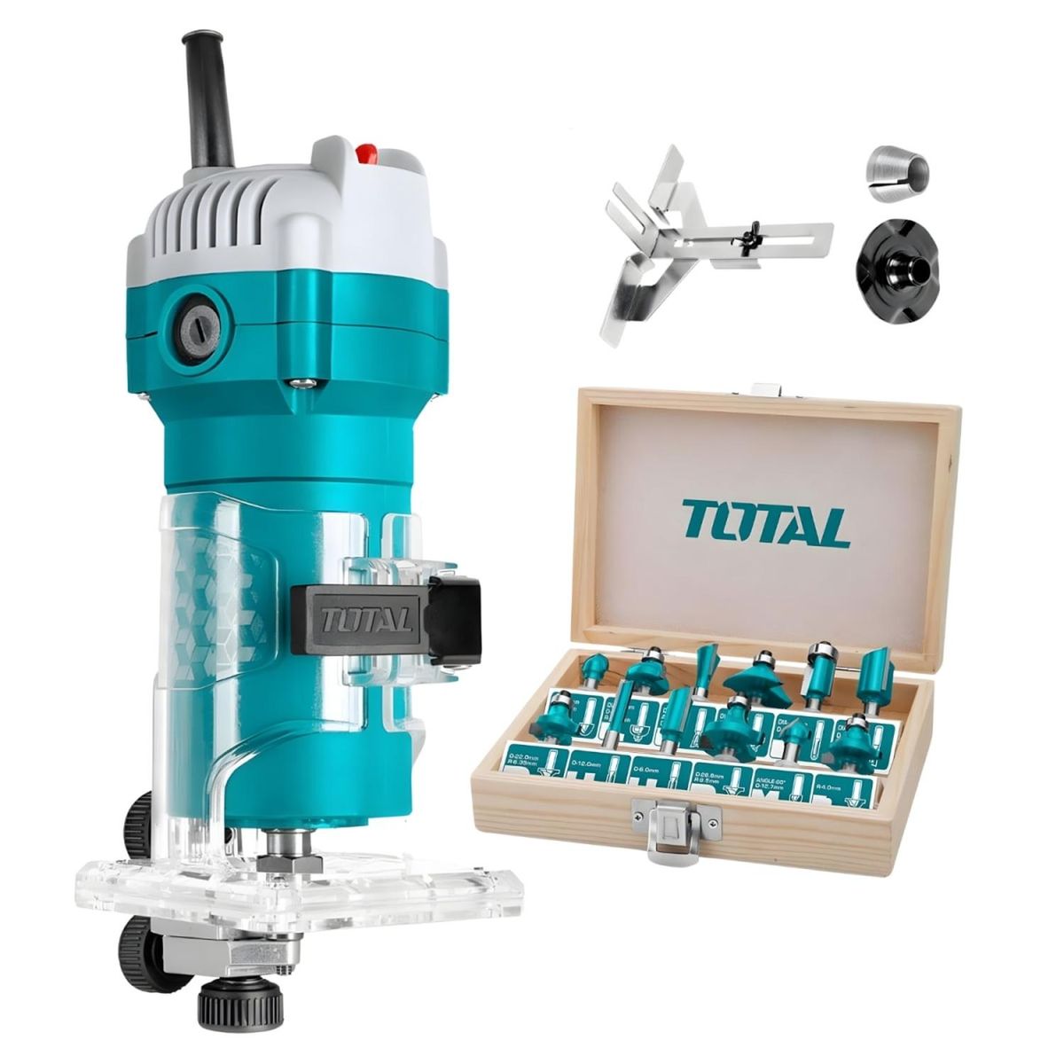 TOTAL TOOLS - Ruteadora de Palma 600w + Accesorios 12pcs Total
