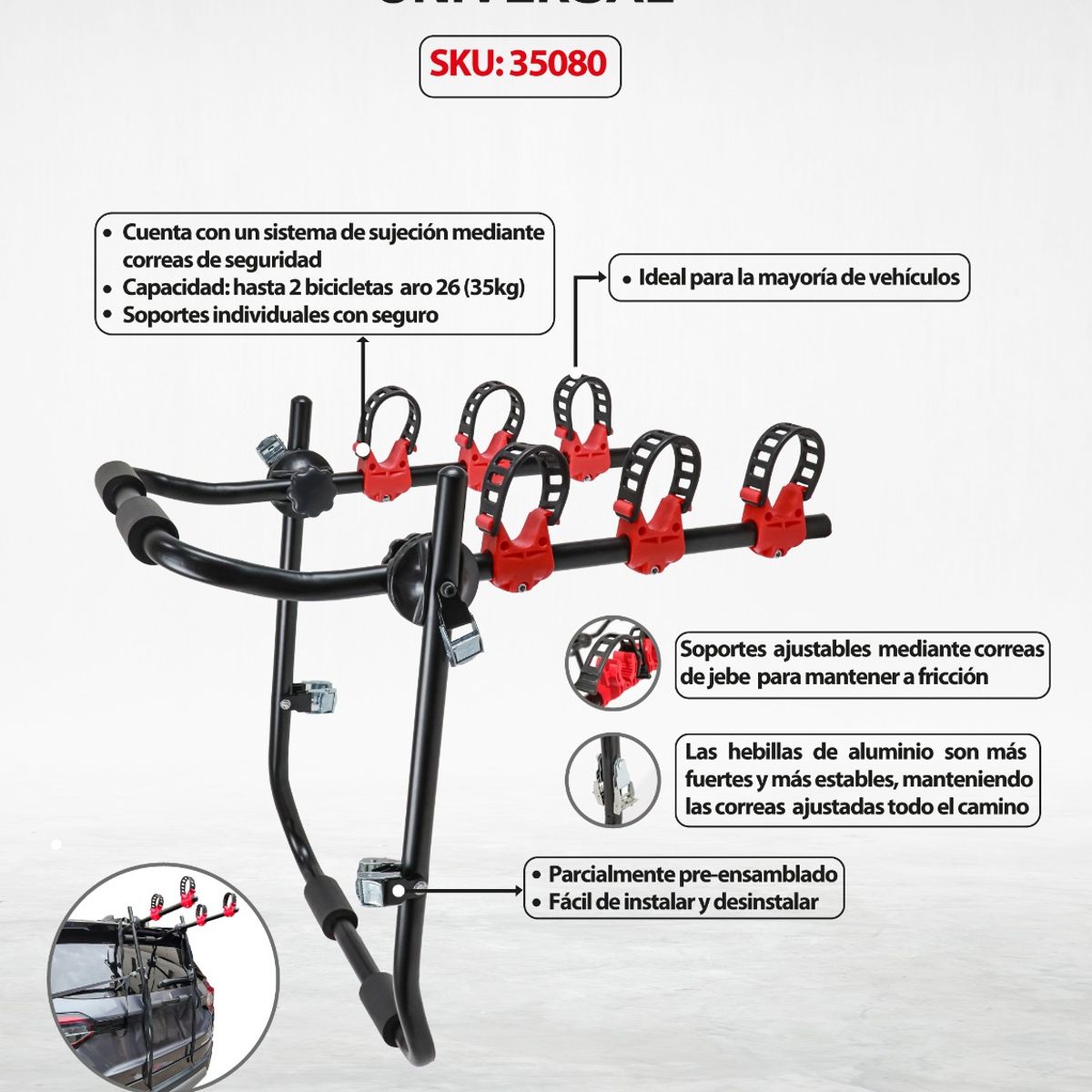 GENERICO - PORTABICICLETAS UNIVERSAL PARA AUTO