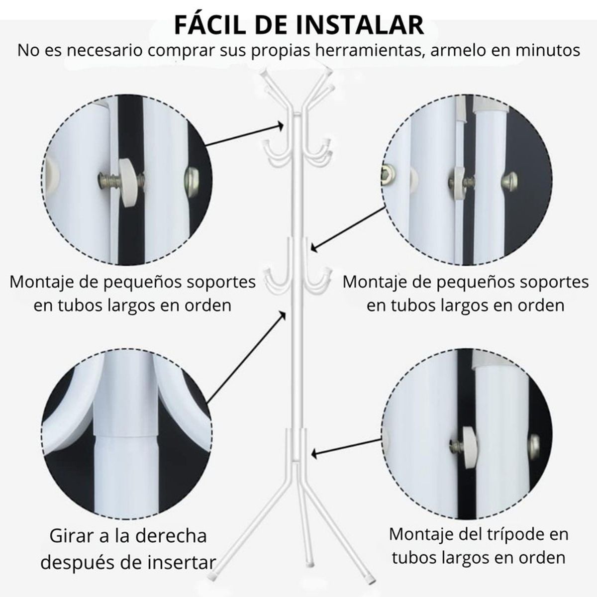 PENTHA - Perchero Colgador Armable Metálico Práctico y Resistente Blanco