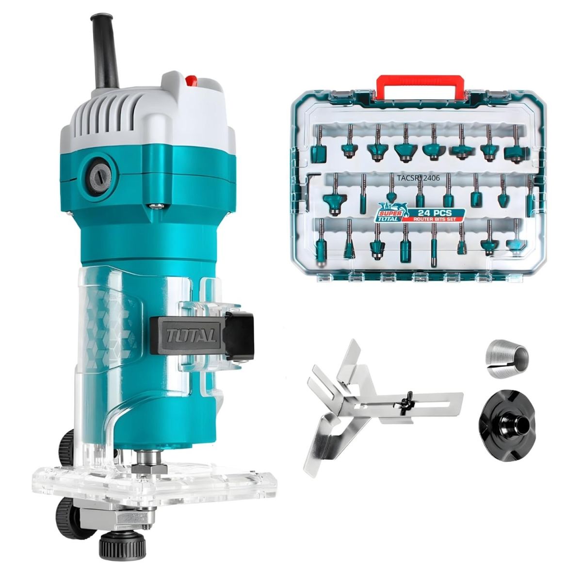 TOTAL TOOLS - Ruteadora de Palma 600w + Accesorios 24pcs Total