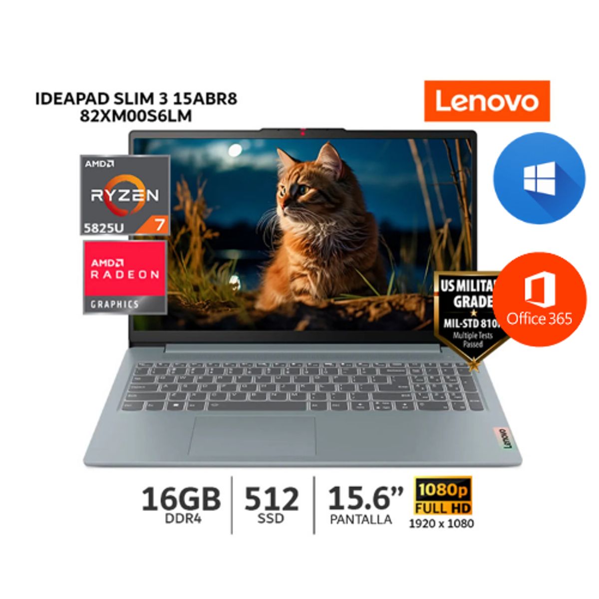 LENOVO - Notebook Lenovo IdeaPad Slim 3 Ryzen 7 5825U 16GB RAM 512GB SSD 15.6" FHD
