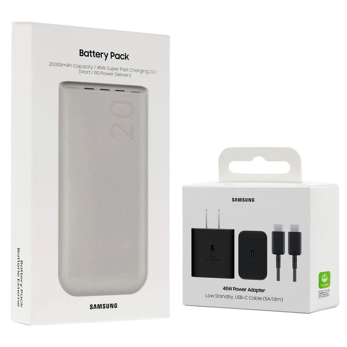 SAMSUNG - Cargador 45w con Cable 18M + Power Bank 20000mAh 45W Super Carga Rápida