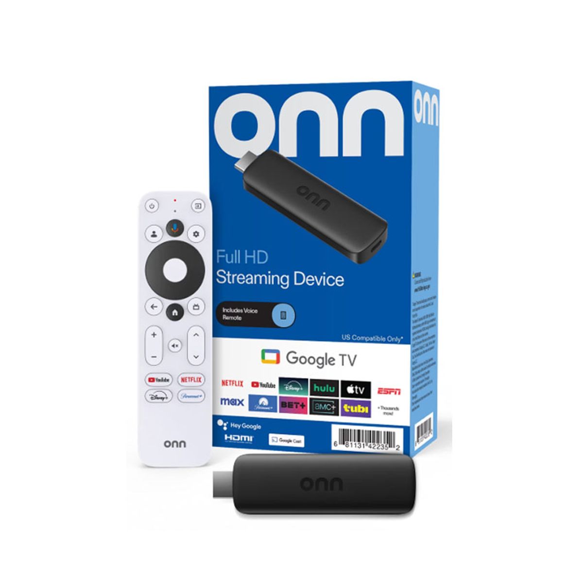 ONN - onn TV Stick 2K Full HD Streaming 8GB 15GB RAM Chromecast Google TV