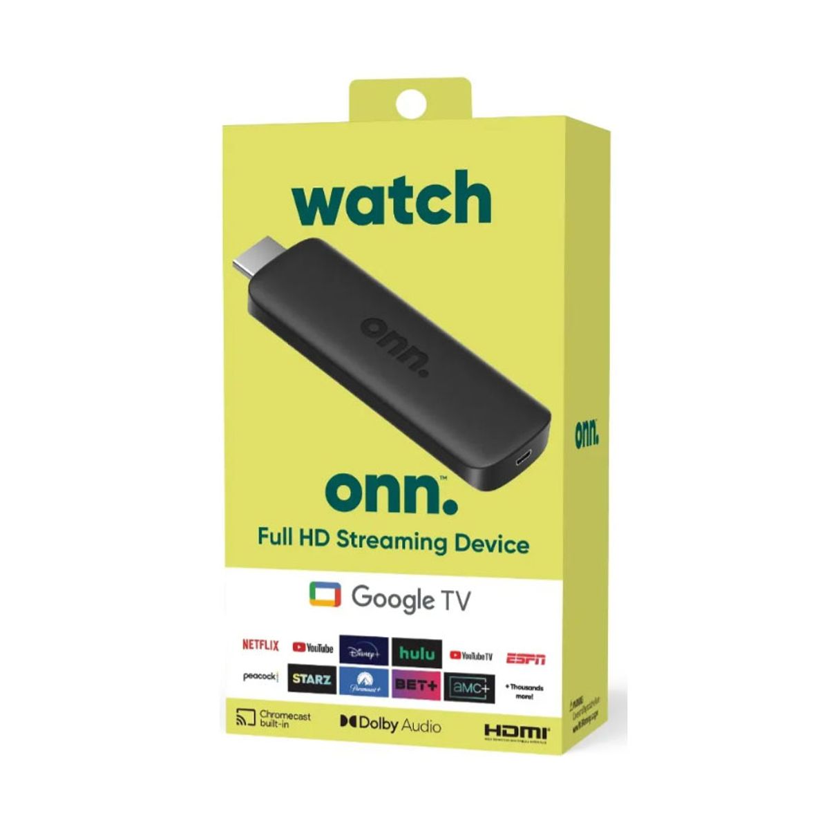 ONN - onn TV Stick 2K Full HD Streaming 8GB 15GB RAM Chromecast Google TV
