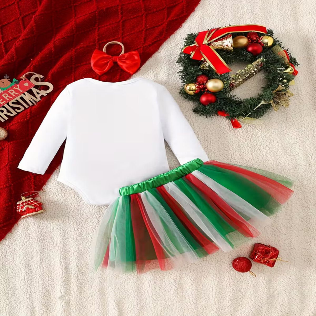 GENERICO - VESTIDO DE BEBÉ NAVIDAD - SET DE 3 PIEZAS
