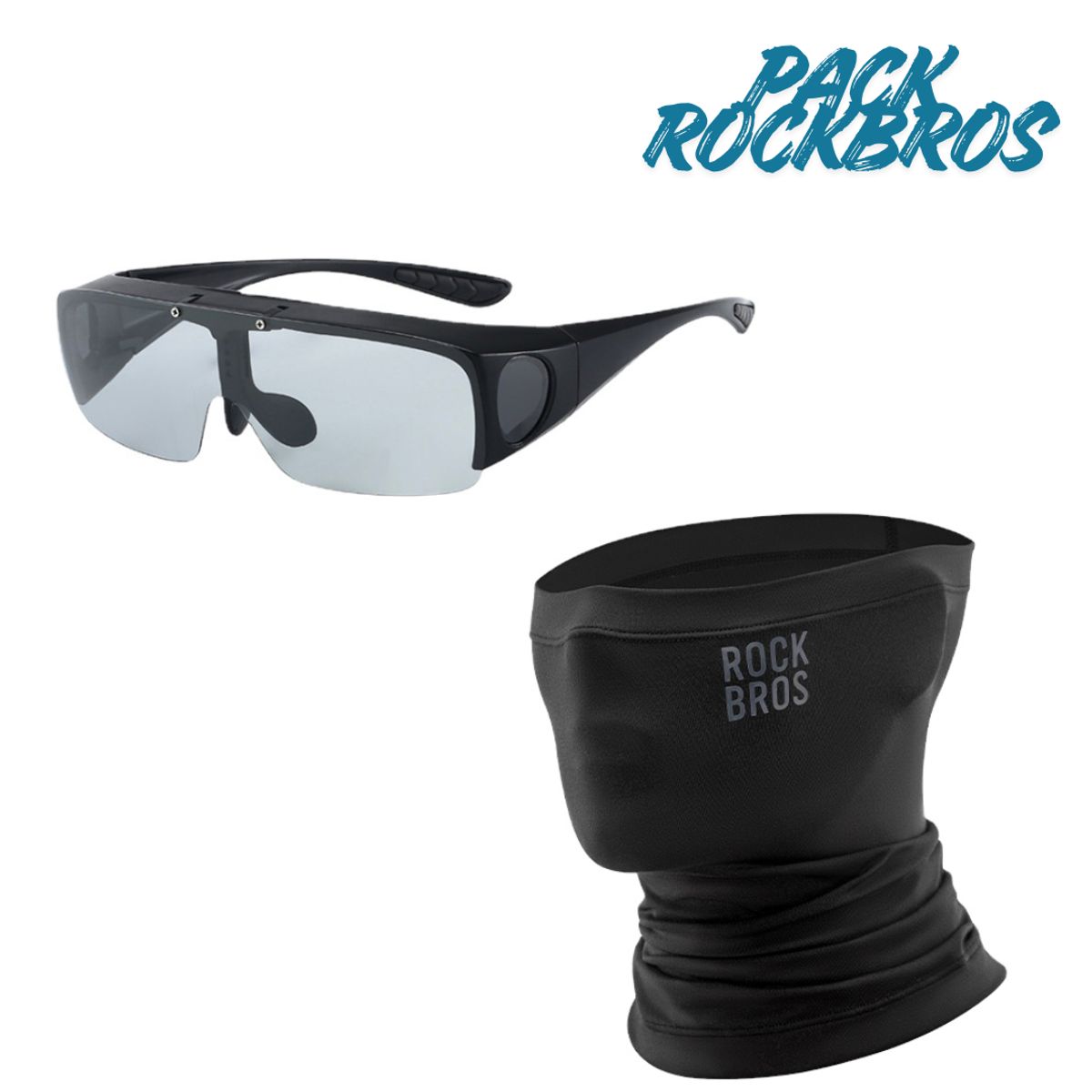 ROCKBROS - PACK LENTES DE SOL POLARIZADOS PARA CICLISMO + BANDANA NEGRA ROCKBROS