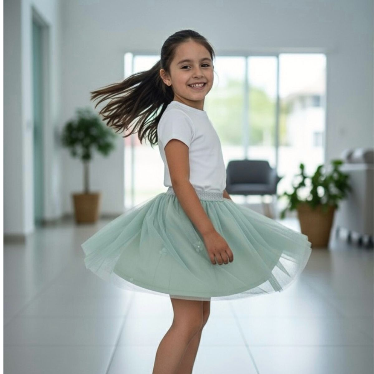 GENERICO - Falda Tul Verde Menta Niña Algodón  Angela Kids