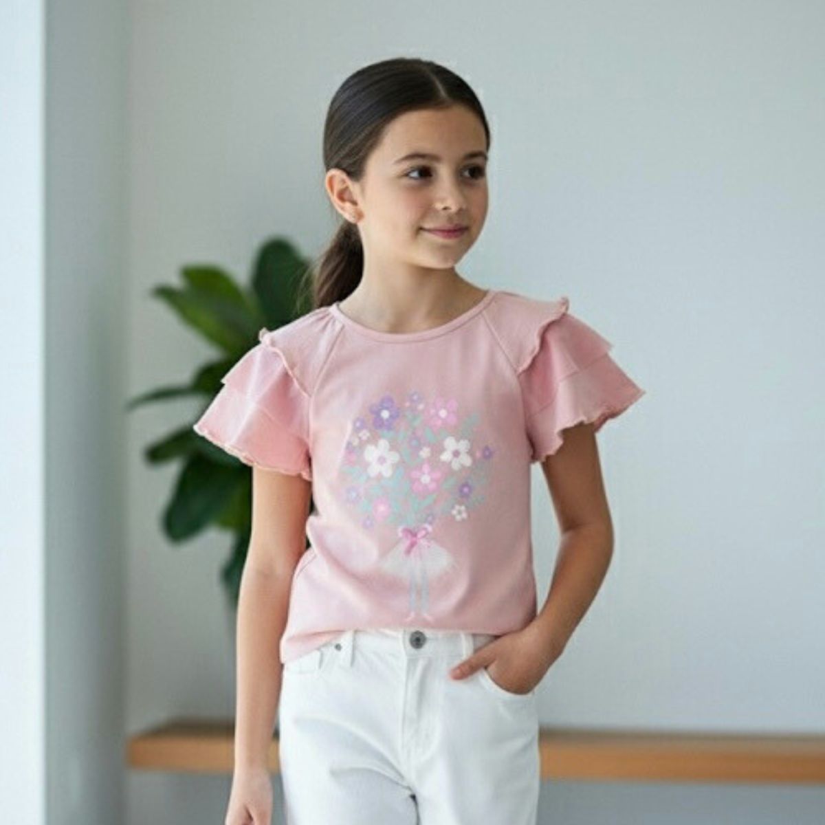 GENERICO - Polo Rosa Niña Algodón Volantes  Angela Kids