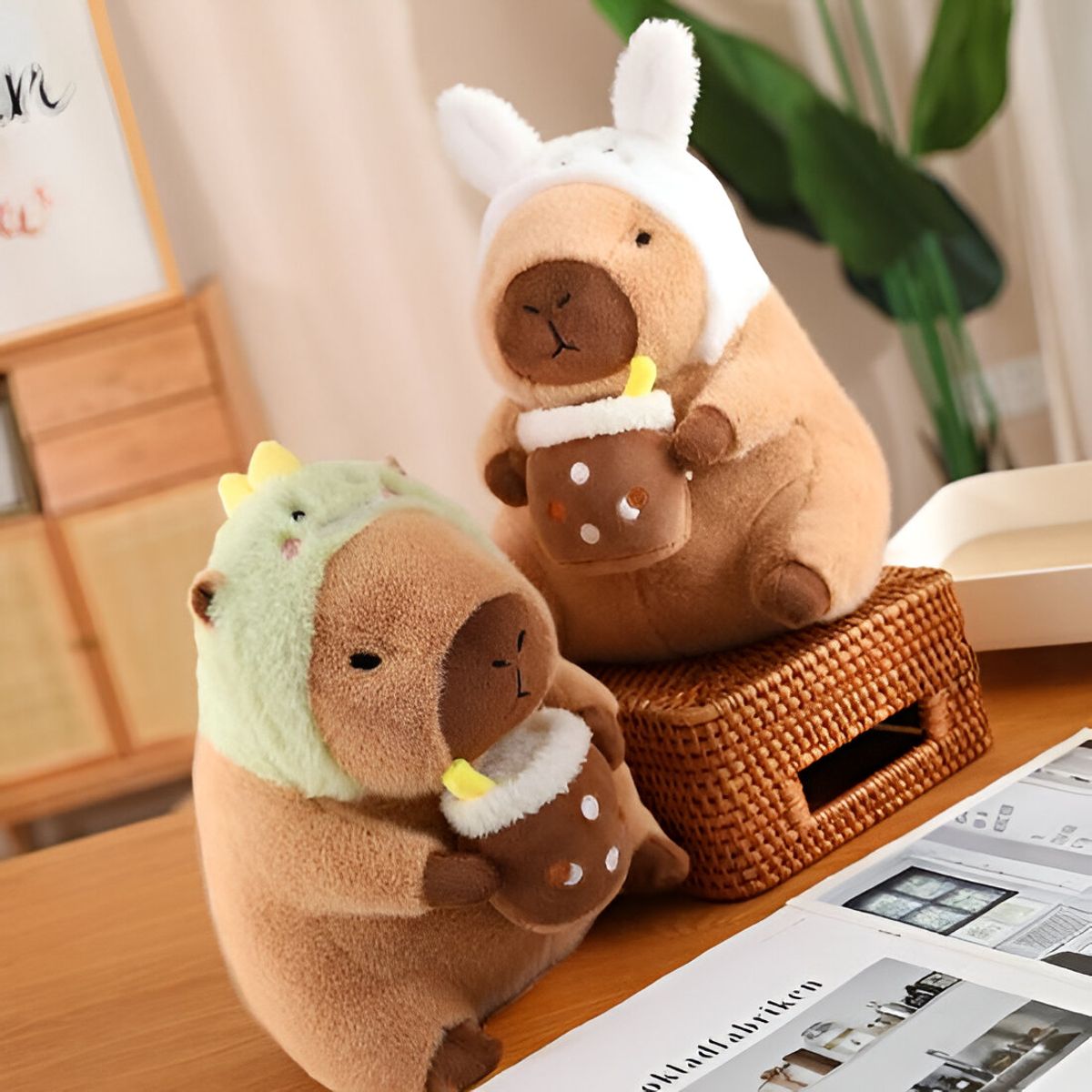 GENERICO - Peluche Capibara Dinosaurio Bubble Tea Antialérgico 30cm