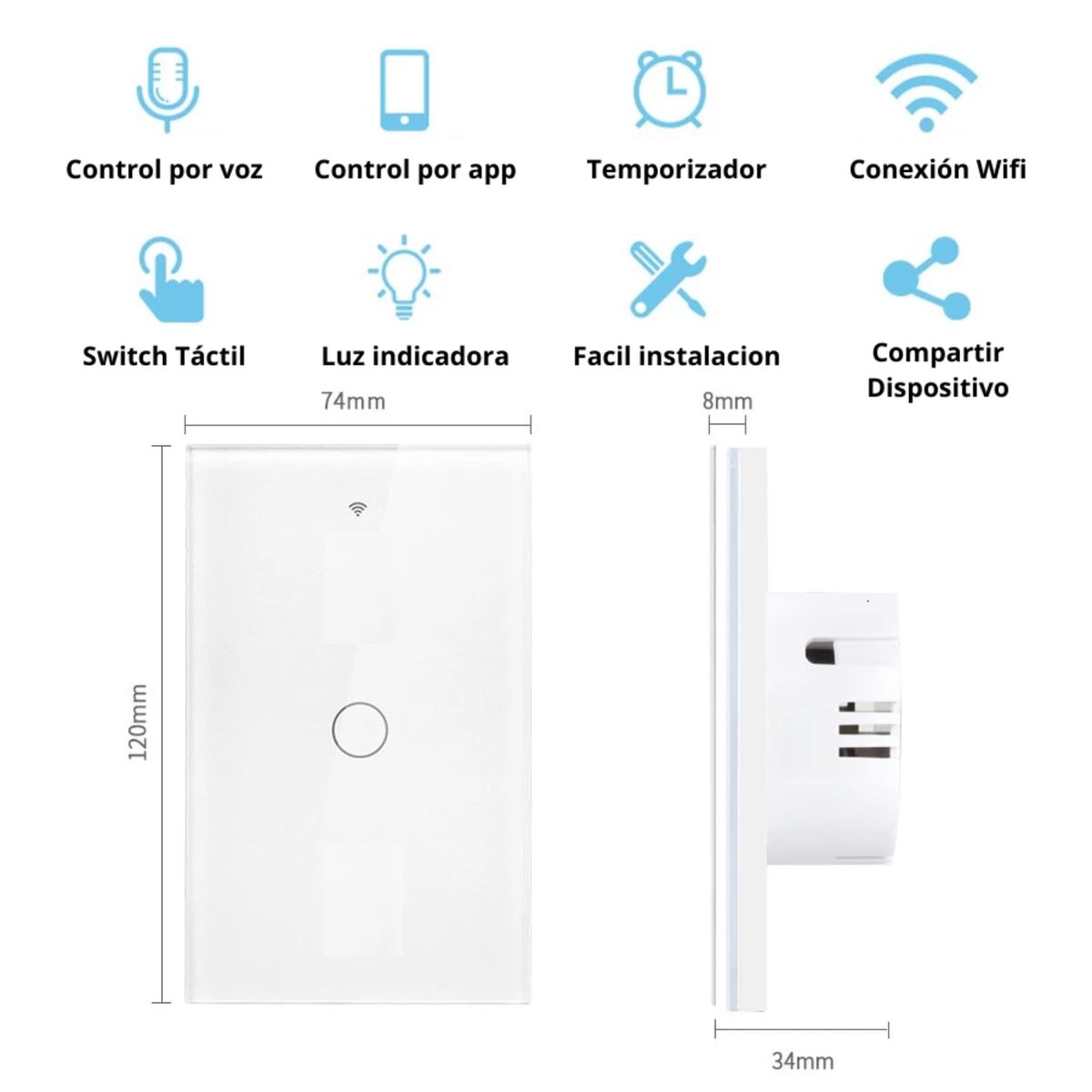 GENERICO - Interruptor Smart Wifi Simple sin Neutro - Blanco