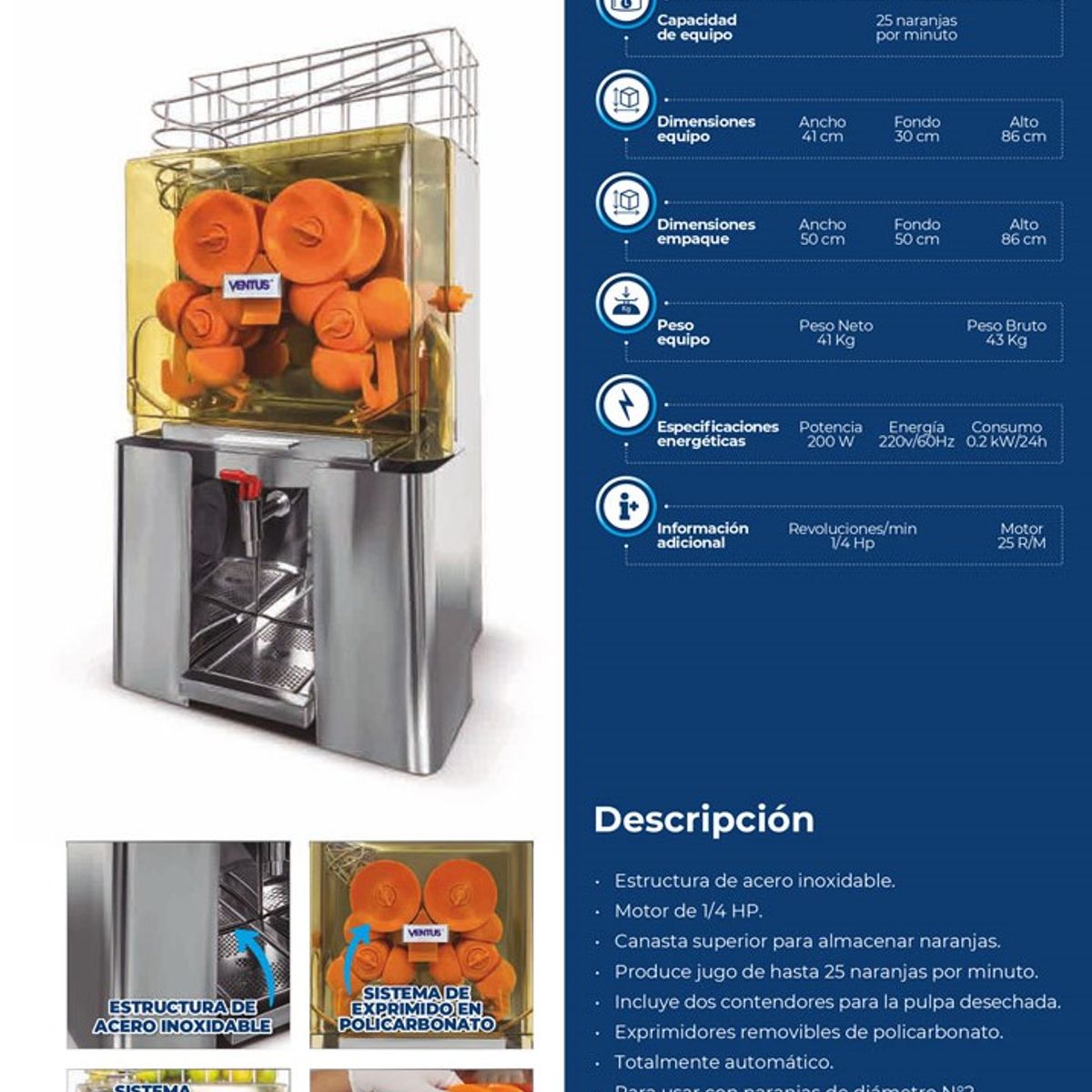 VENTUS - Máquina Exprimidora de Naranjas VMJ-25  Ventus