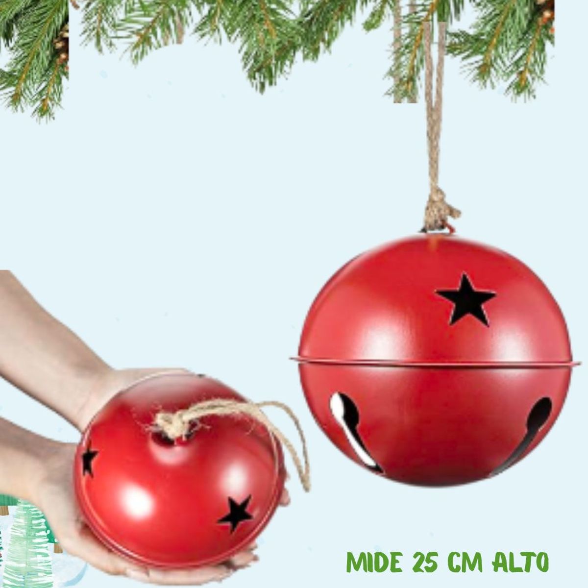 GENERICO - Cascabeles Navidad Rojo Arbol Adornos  - Miden 25 cms