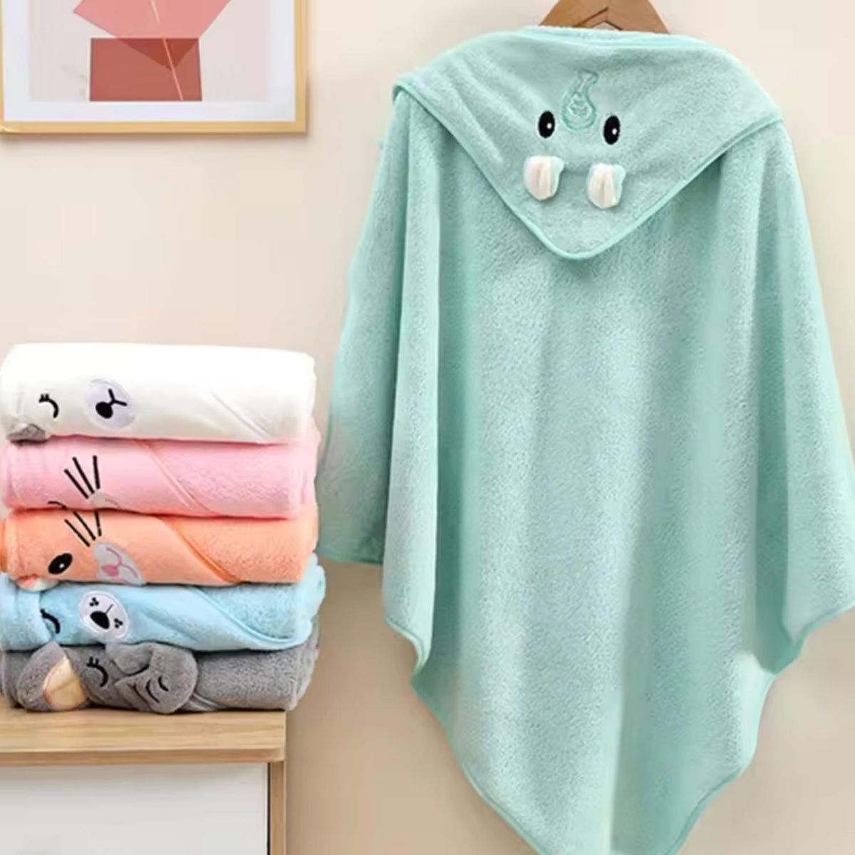 GENERICO - Toalla baño bebé - Elefante Verde agua