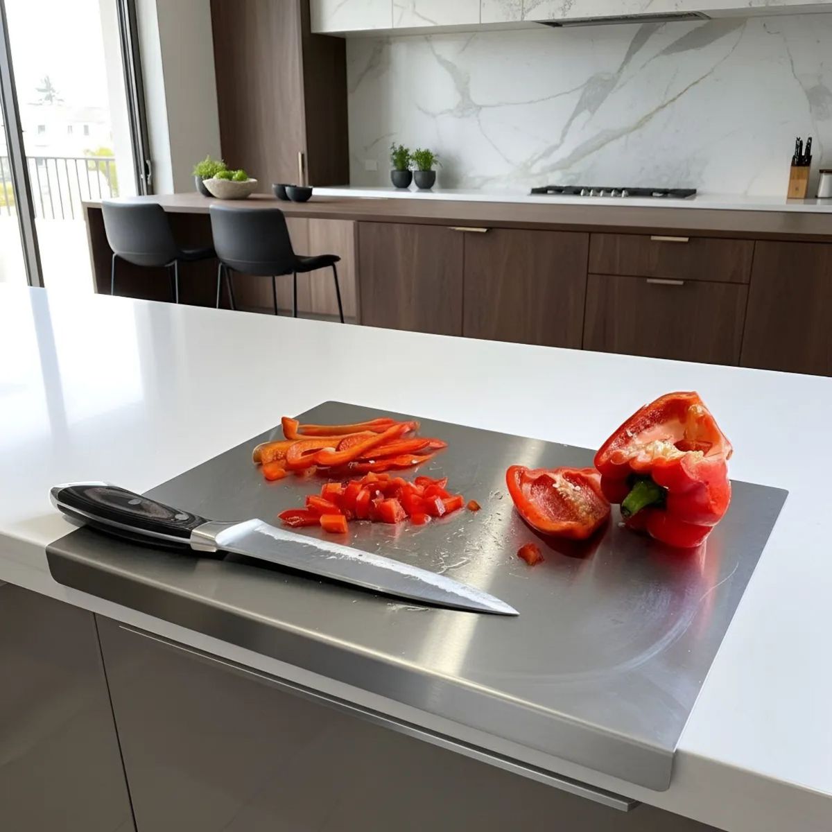 GENERICO - Tabla de picar en acero inoxidable 34.5cm x 22.5 cm x 2cm