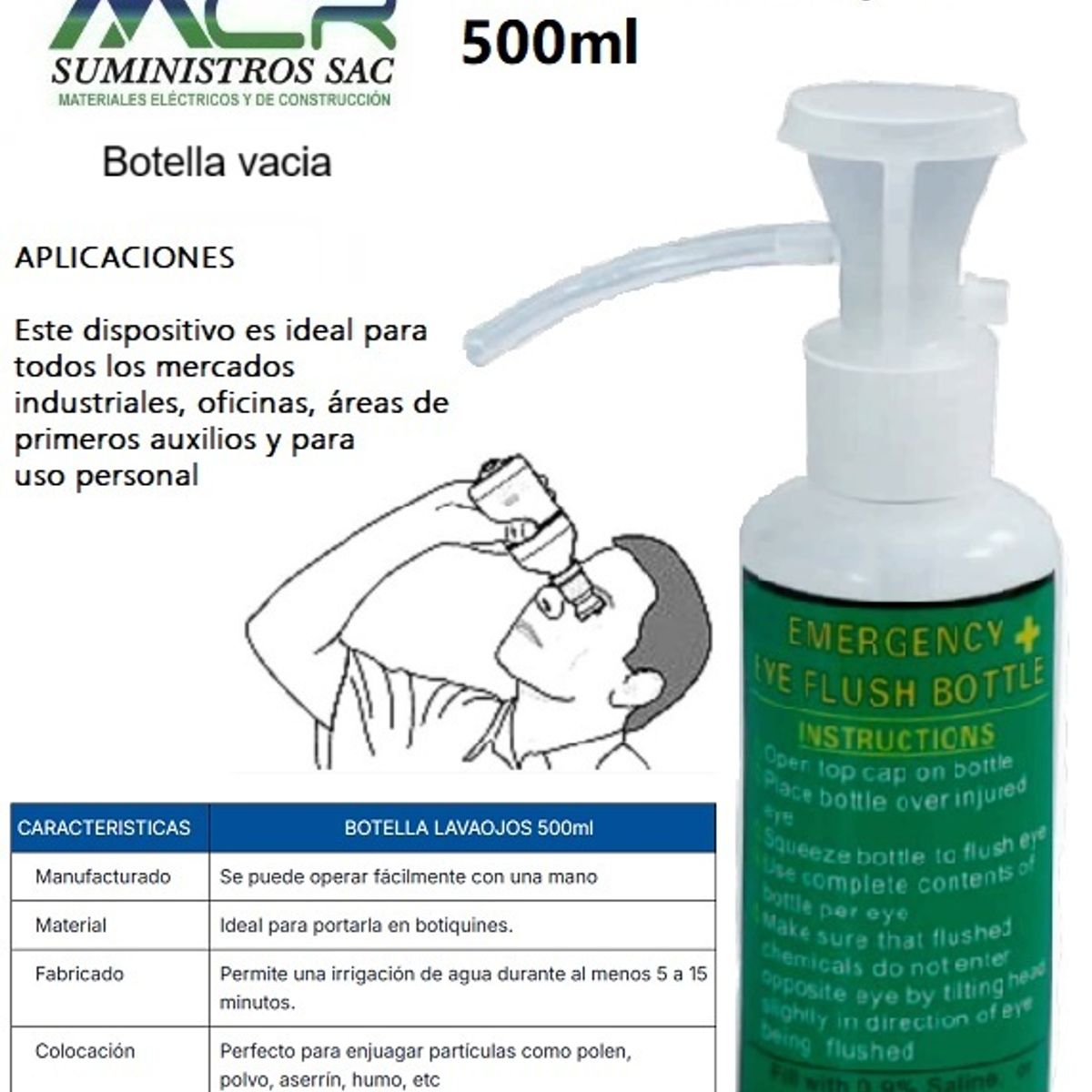 GENERICO - BOTELLA DE ENJUAGUE OCULAR O LAVAOJOS 500ML