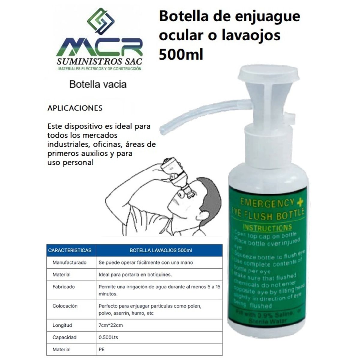 GENERICO - BOTELLA DE ENJUAGUE OCULAR O LAVAOJOS 500ML