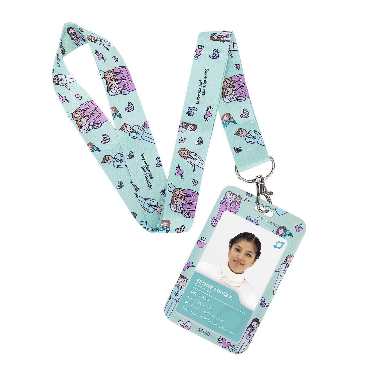 GENERICO - Porta Fotocheck de PVC y Lanyard KAMED Diseño Médico Verde